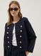 Casaco azul cropped em algod&atilde;o el&aacute;stico com bot&otilde;es decorativos, corte regular_0