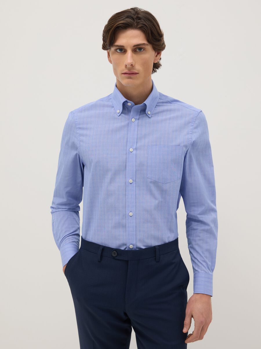 Blue check regular fit cotton blend shirt easy iron_0