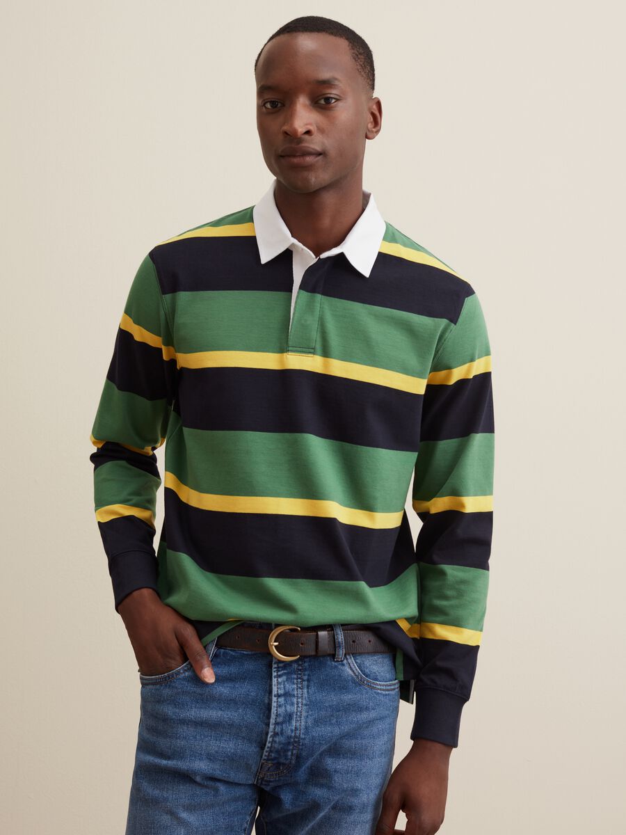 Long-sleeved polo shirt with striped pattern_0