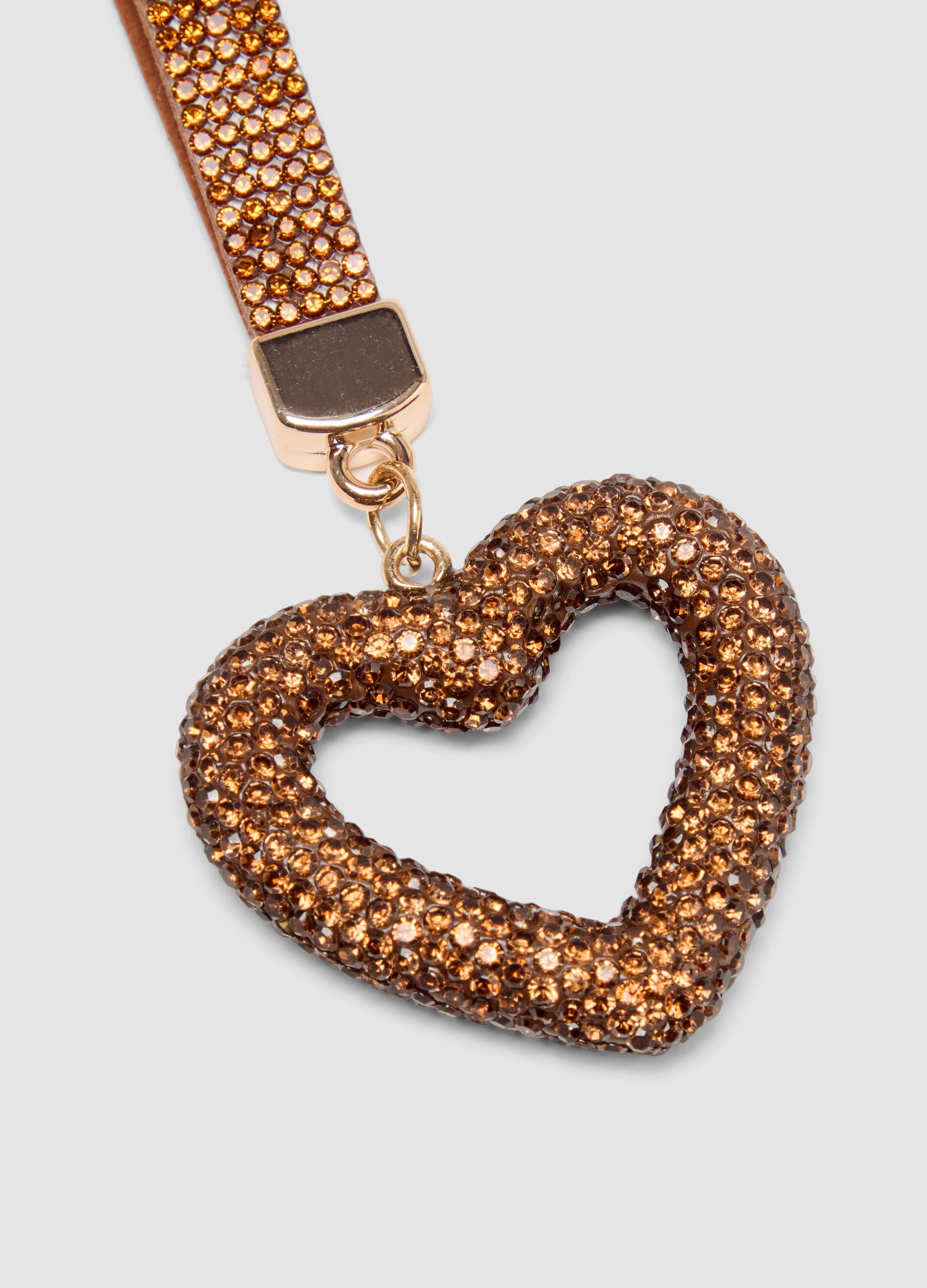 Brown keyring with embellished heart charm