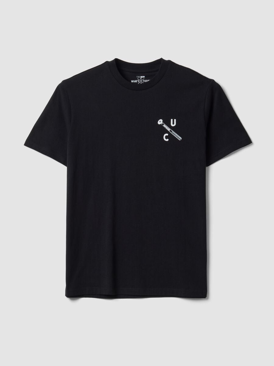 Schwarzes T-Shirt aus reiner Baumwolle mit Rundhalsausschnitt und Print_4