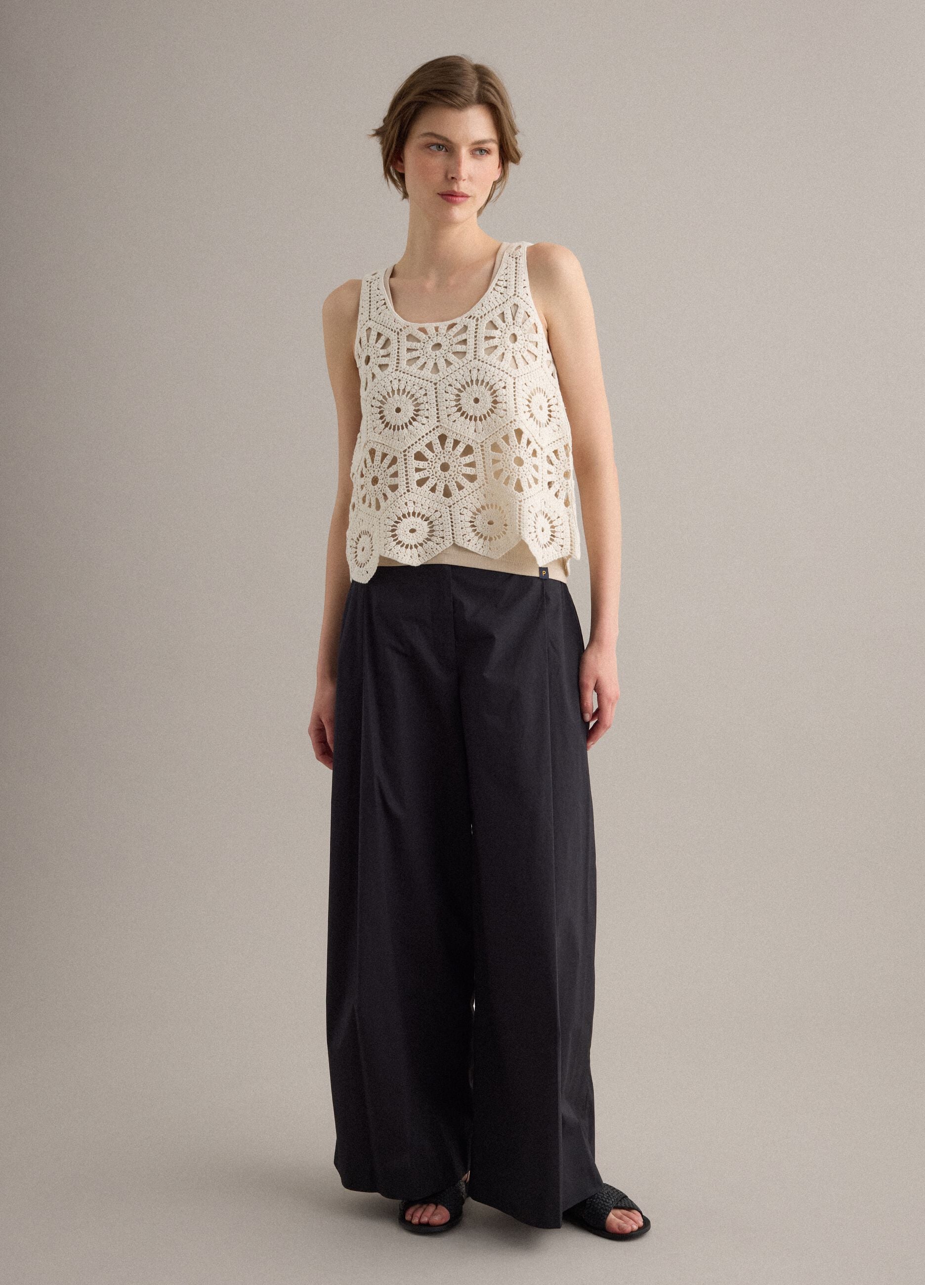 Beige pure cotton crochet tank top
