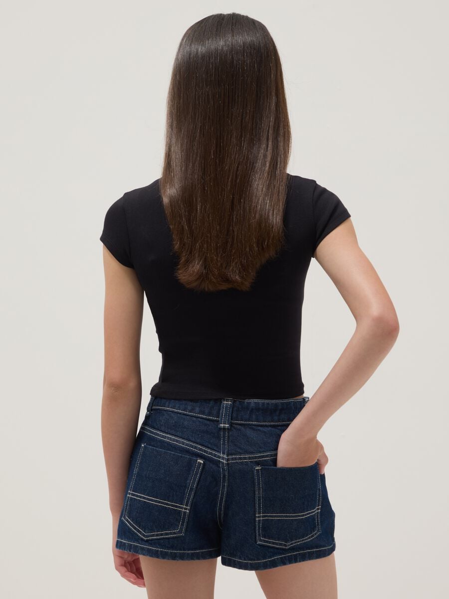Girls&rsquo; black fitted stretch-cotton T-shirt_1