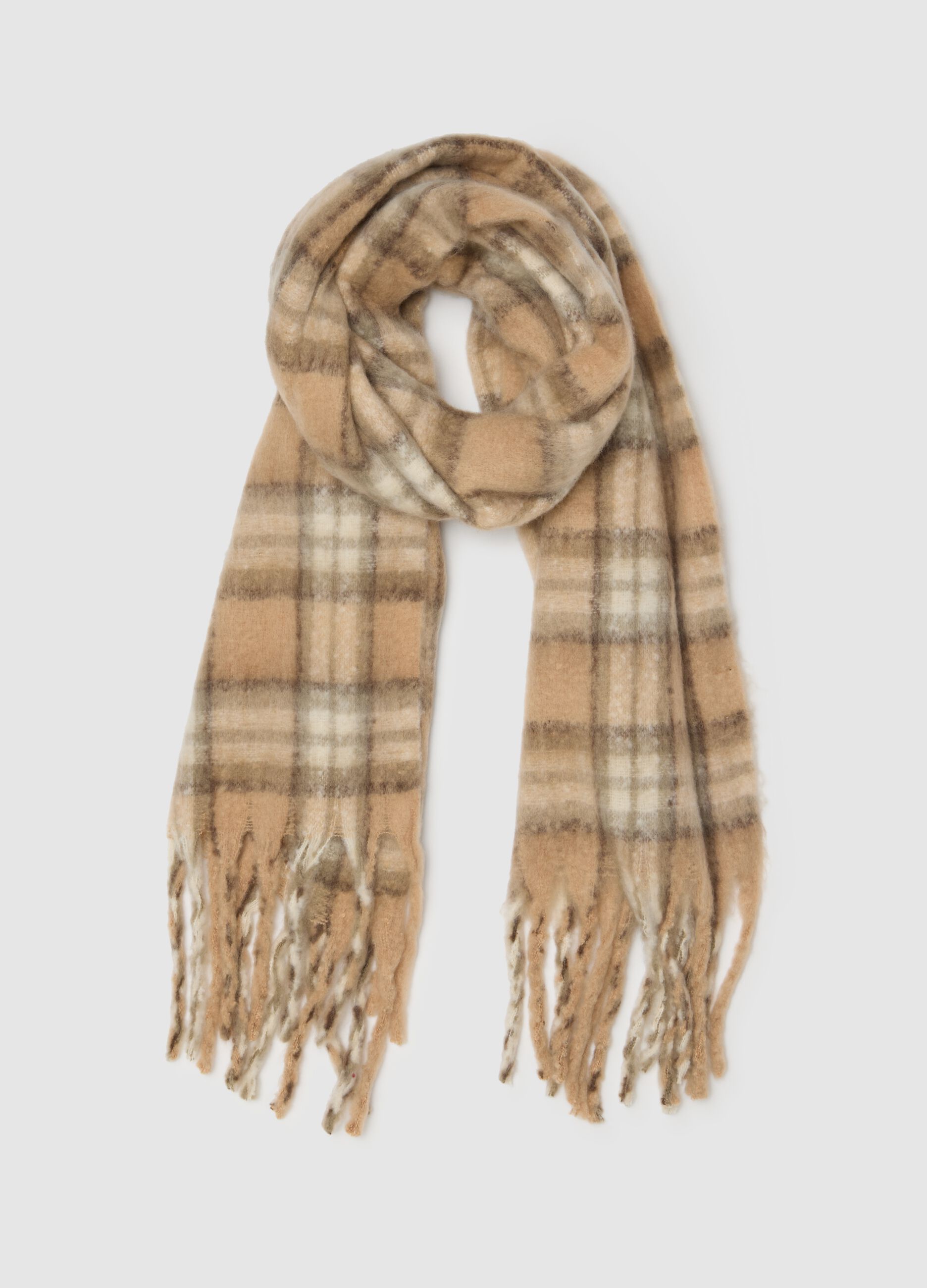 Multicolour Checked Scarf with Fringes
