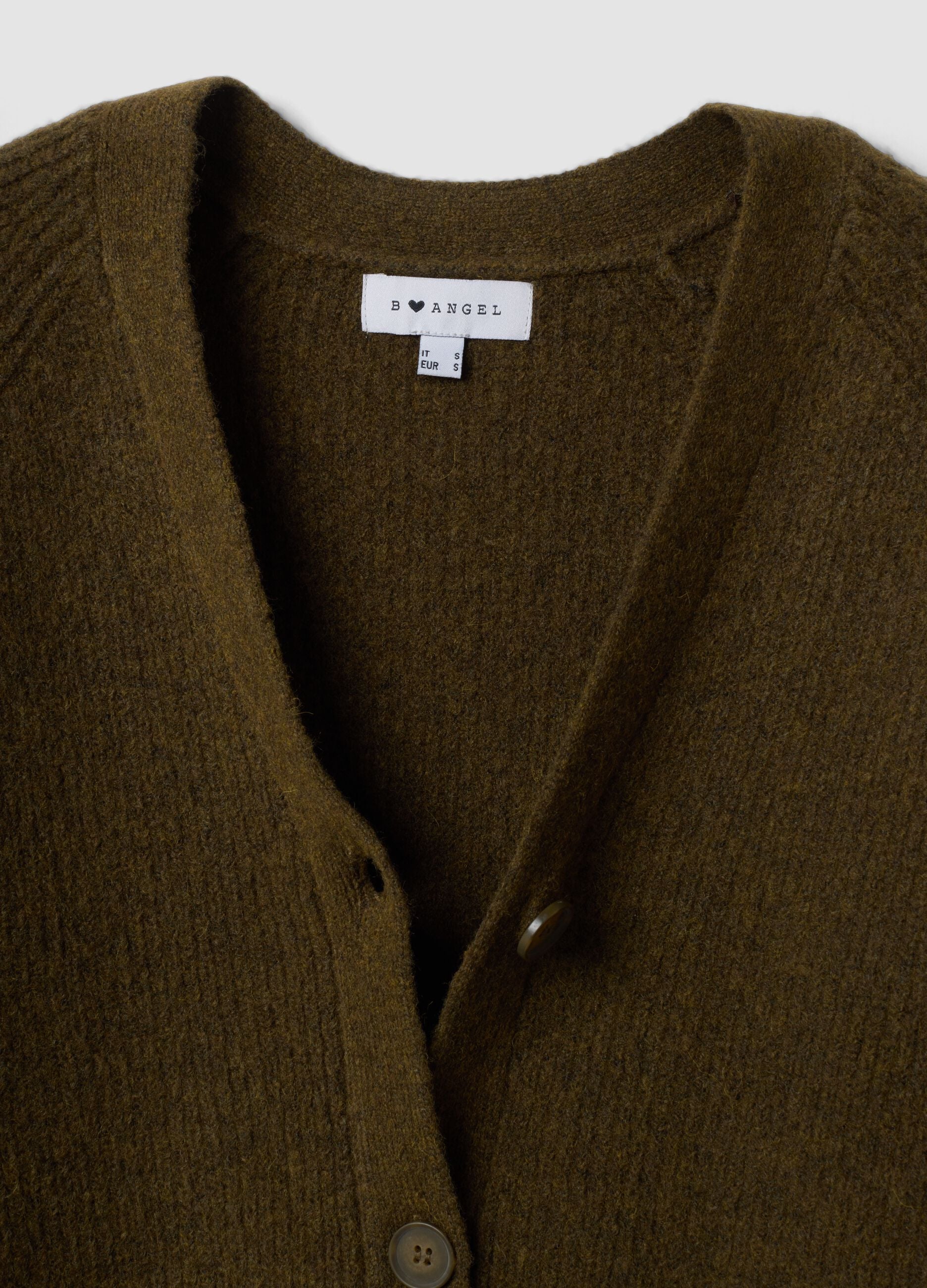 Cardigan verde in lana elasticizzata con scollo profondo a V over fit
