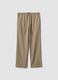 Beige viscose and linen blend straight-fit trousers with drawstring_4
