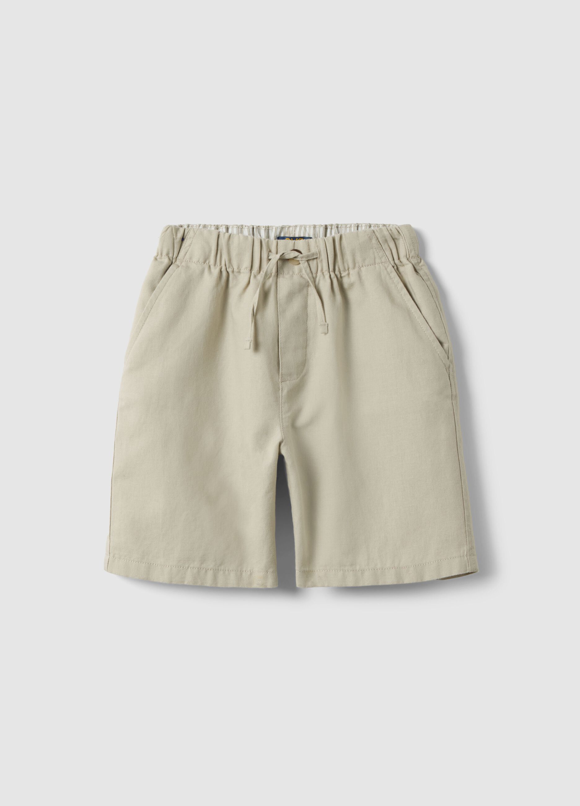 Beige linen blend oversized fit children's shorts