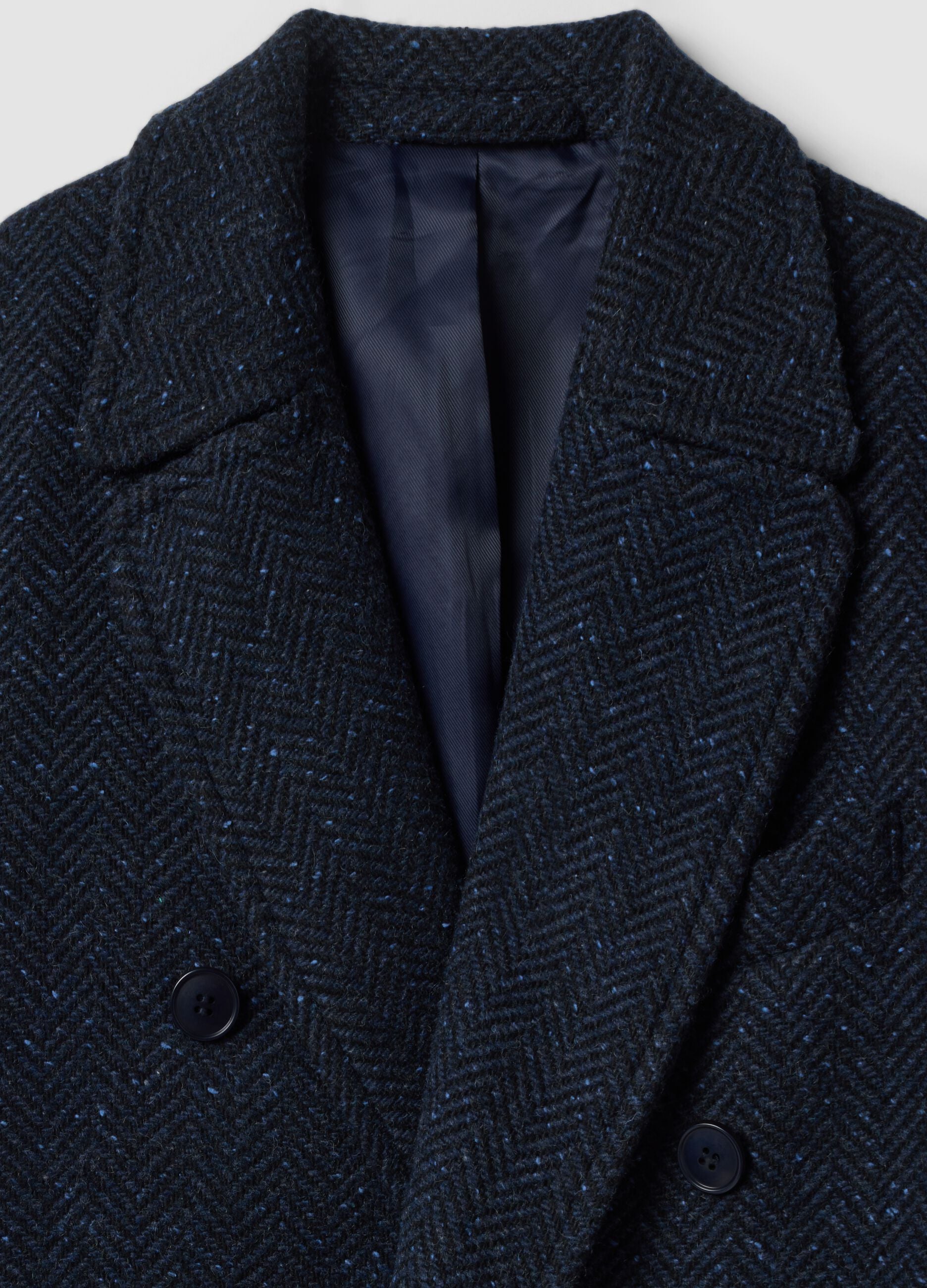 Cappotto blu indigo in misto lana e viscosa