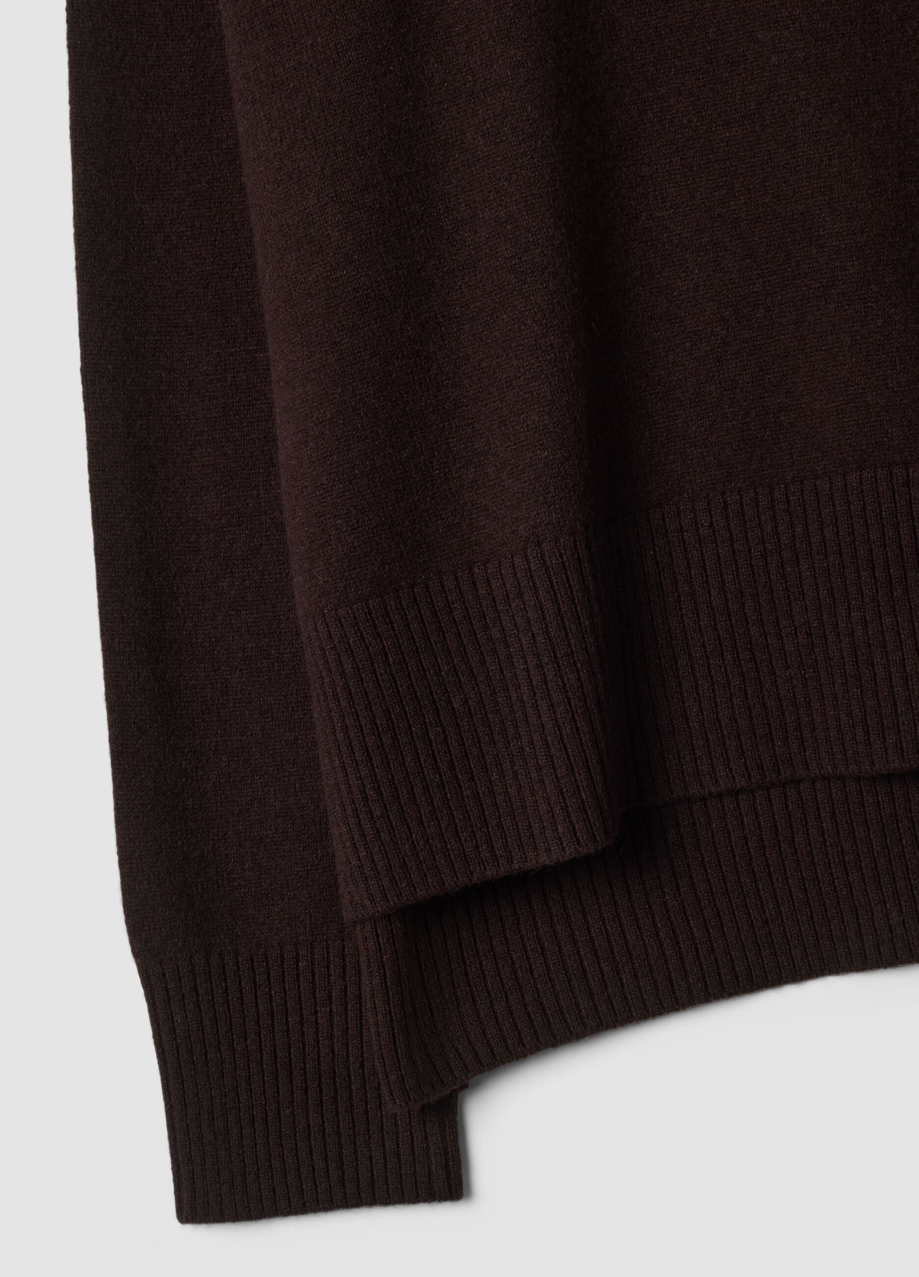 Brown pure wool jumper with high neck, oversized fit