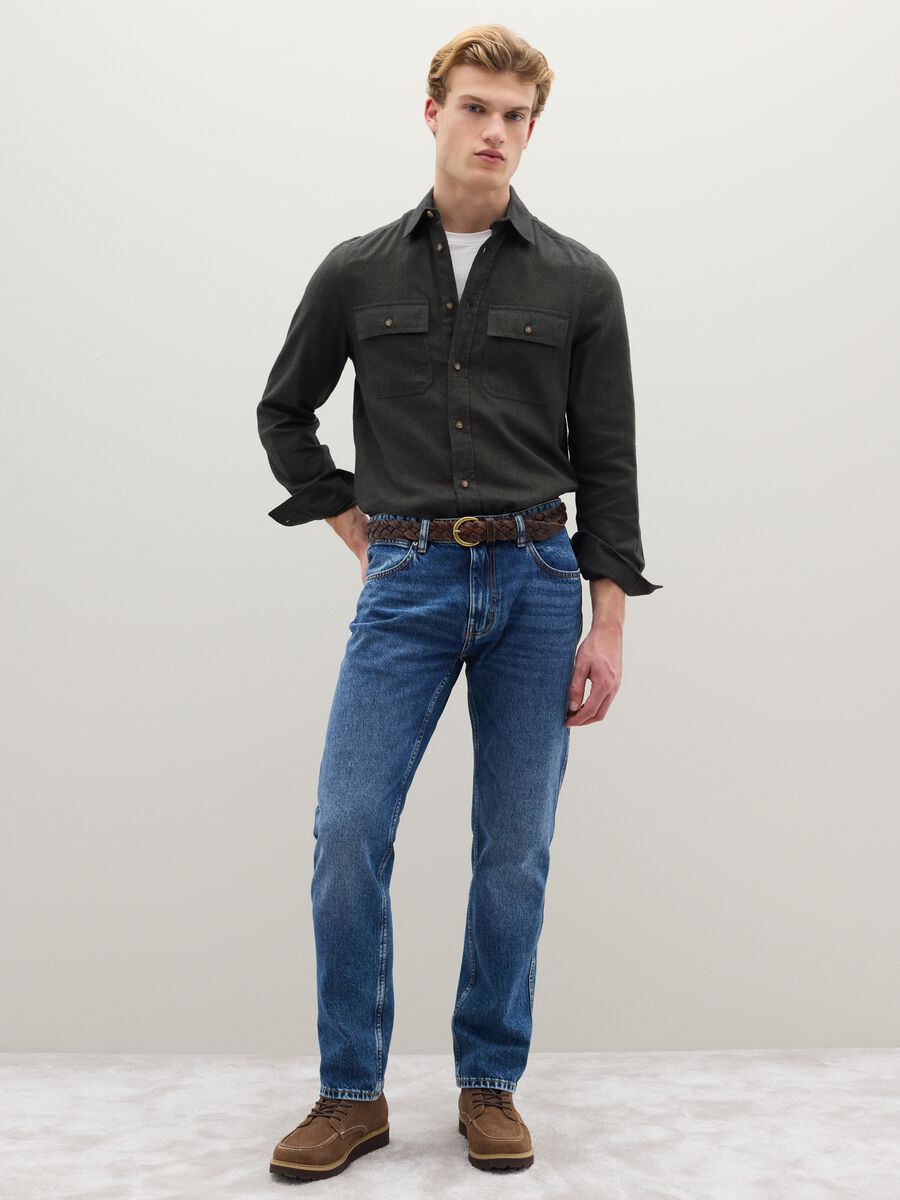 Black pure cotton regular fit shirt with pockets_2