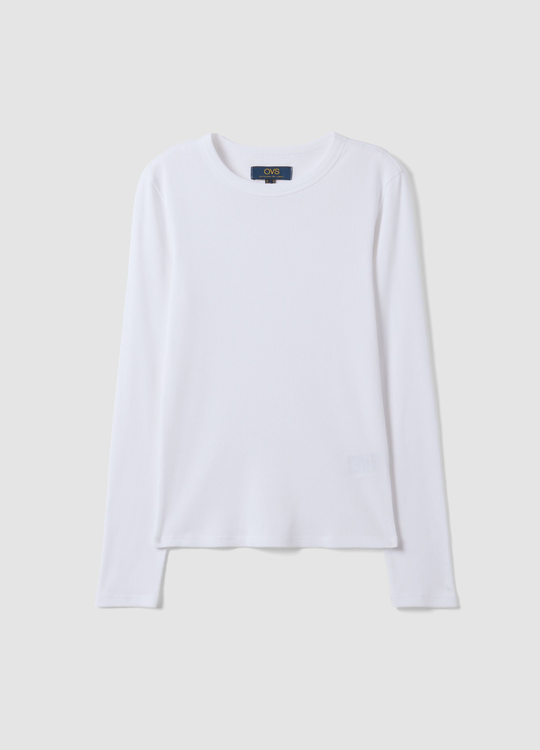 White long-sleeved pure cotton T-shirt