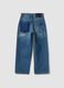 Jeans denim blu in puro cotone straight fit con toppe per bambino_2