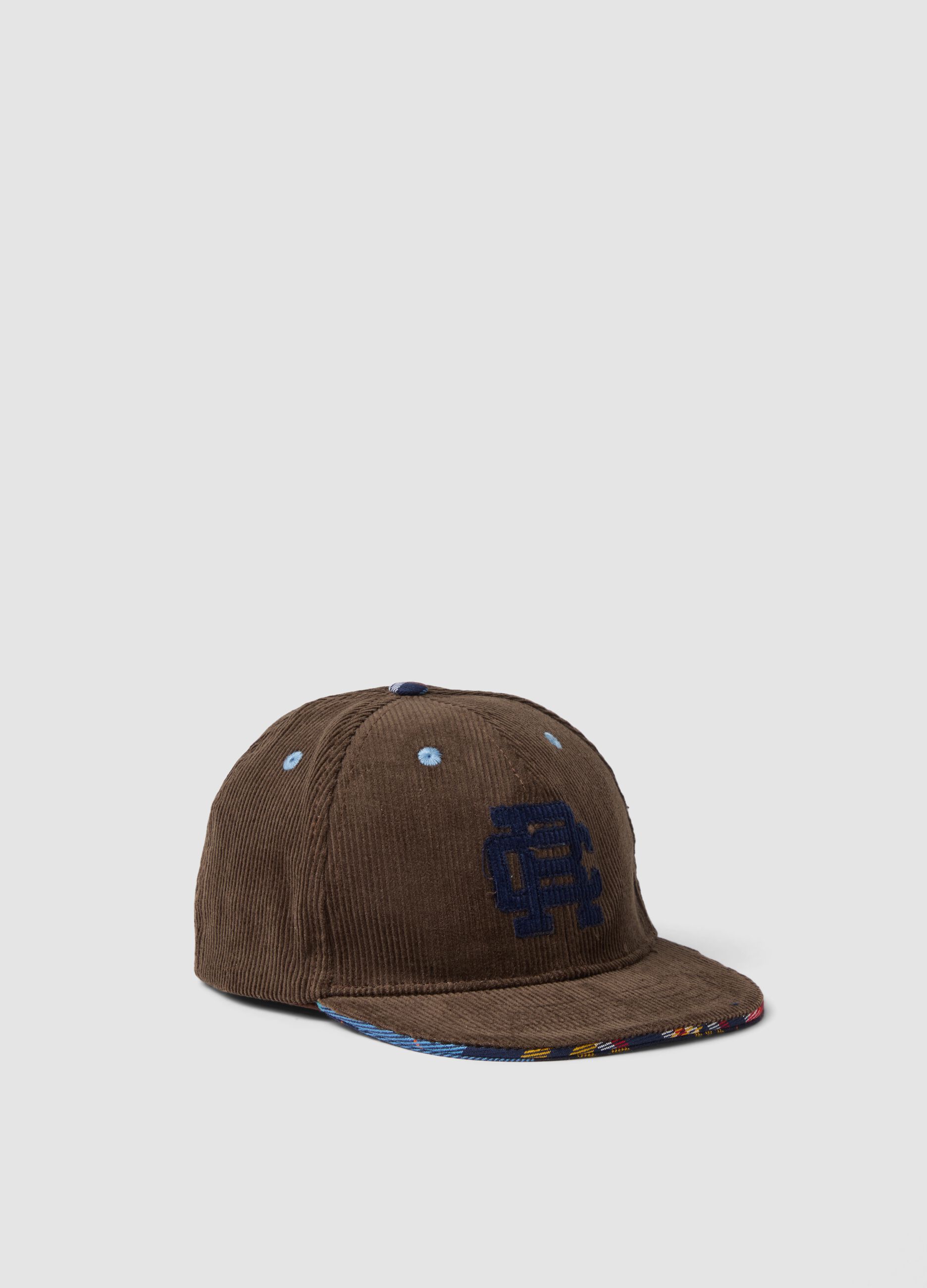 Brown pure cotton ribbed cap with peak