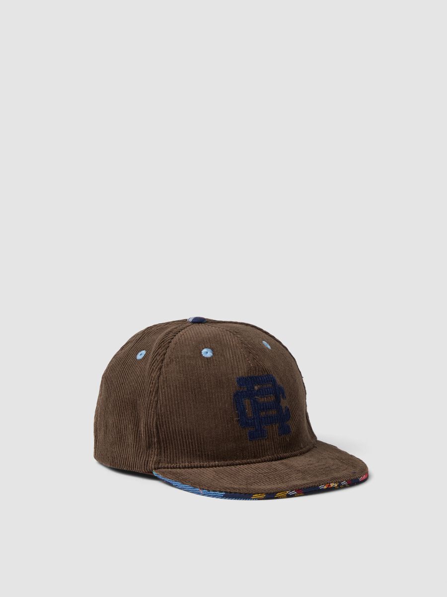 Brown pure cotton ribbed cap with peak_0