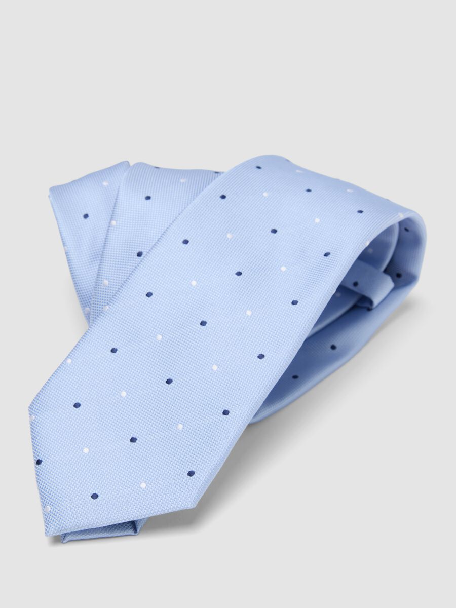 Corbata azul claro con pala de 7,5 cm y estampado de lunares_2