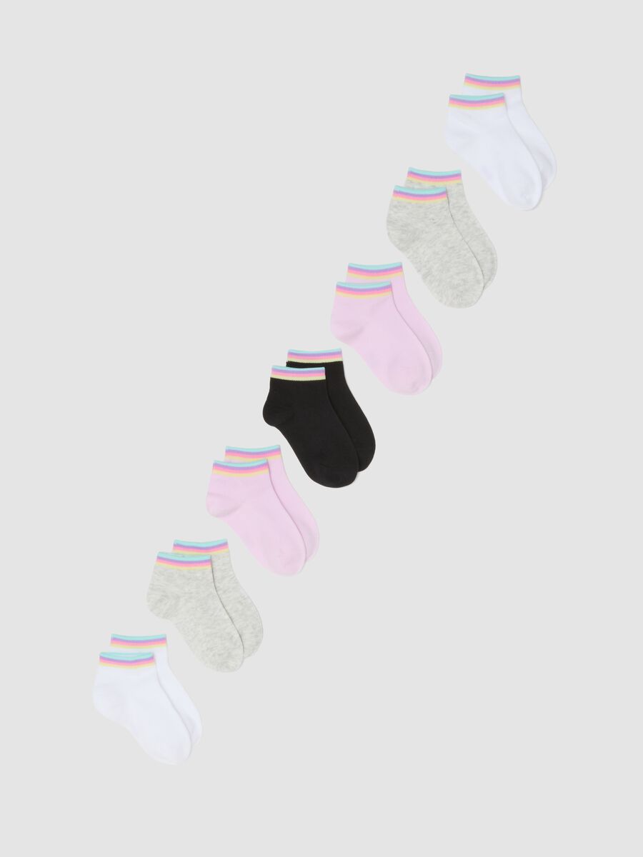 Multipack of multicoloured striped cotton blend ankle socks for girls_0