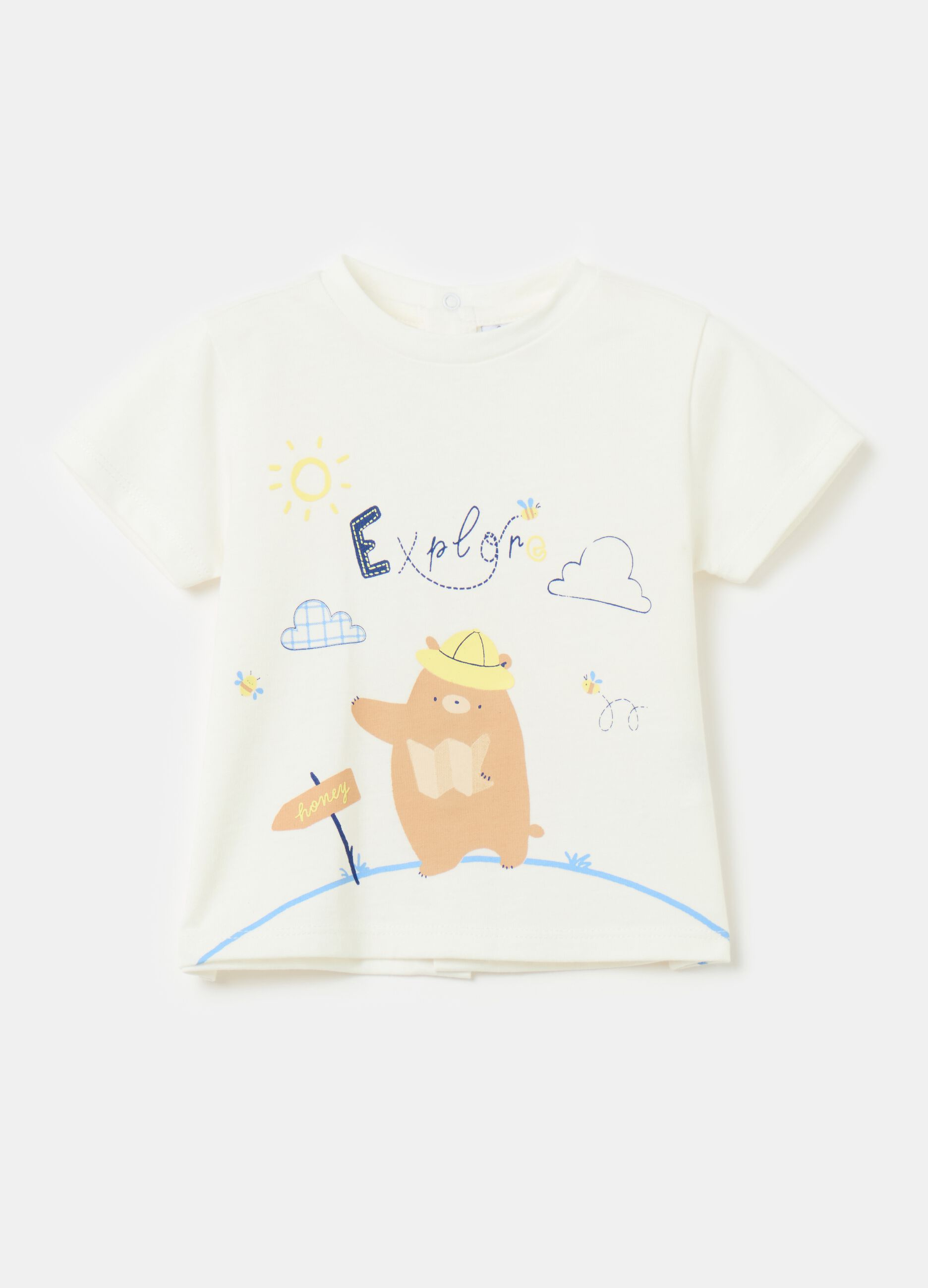 T-shirt in cotone bio con stampa orsetto