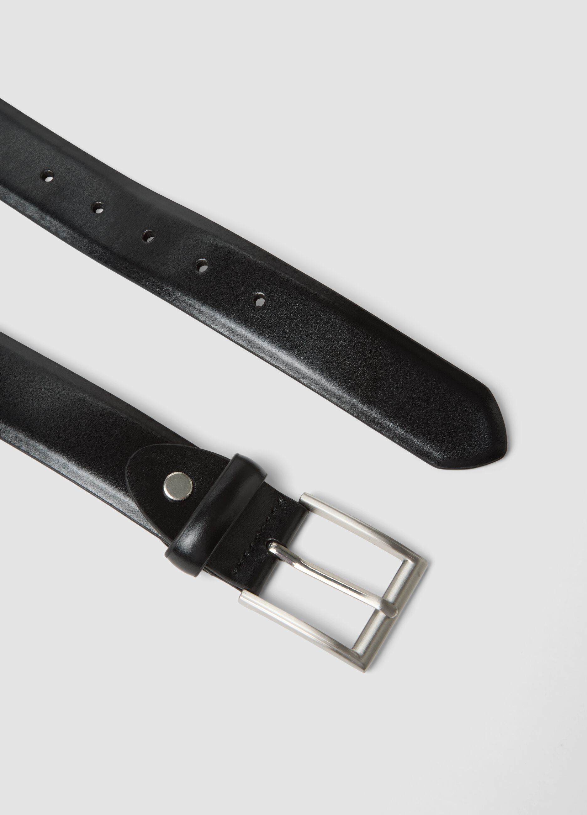 Black genuine leather belt with metal buckle