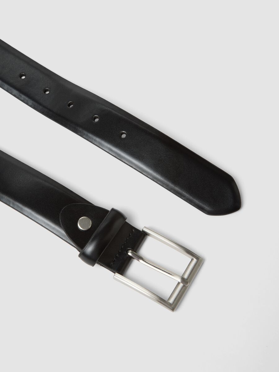 Black genuine leather belt with metal buckle_1