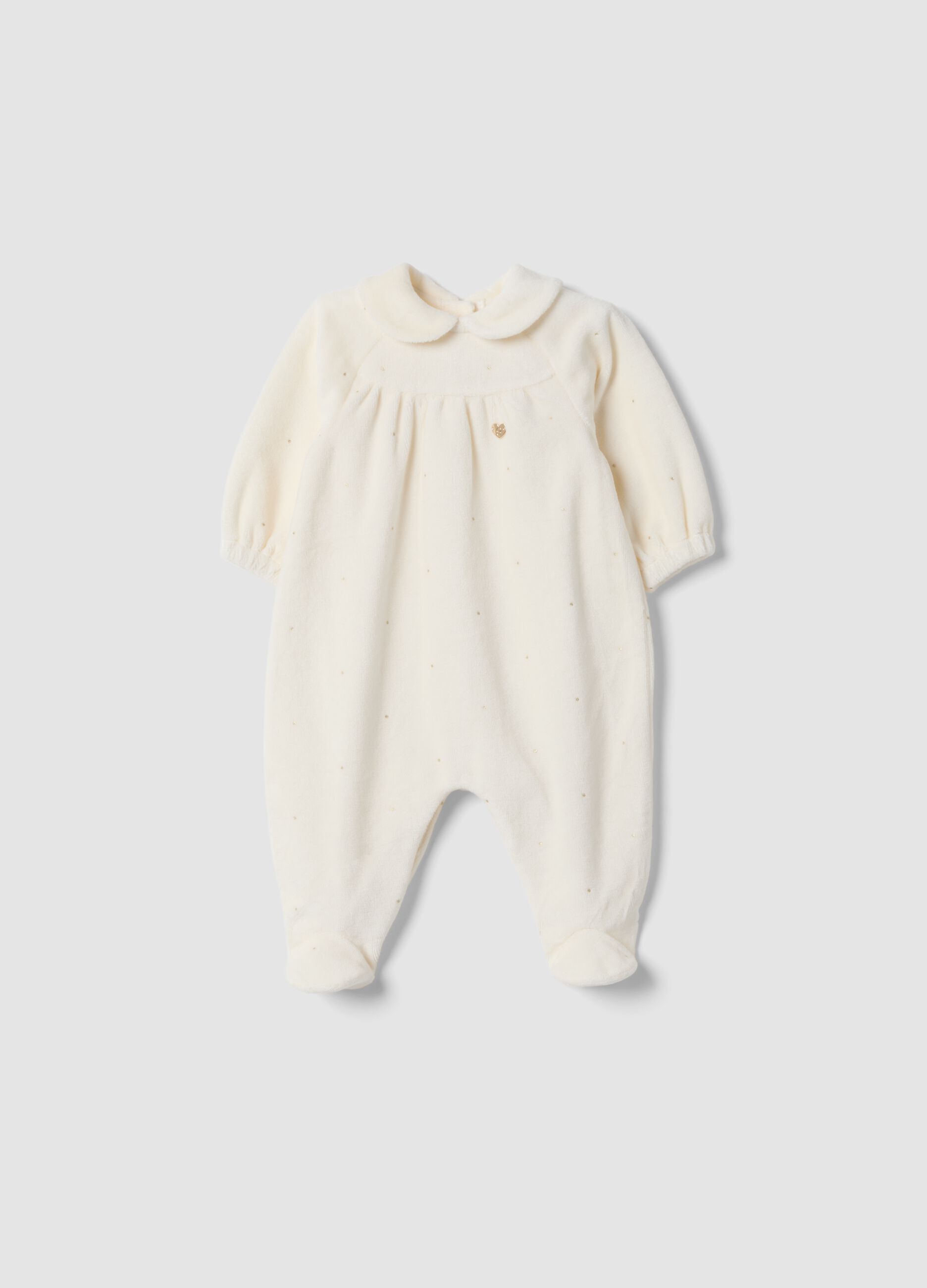 Tutina bianco sporco in misto cotone organico con piedini