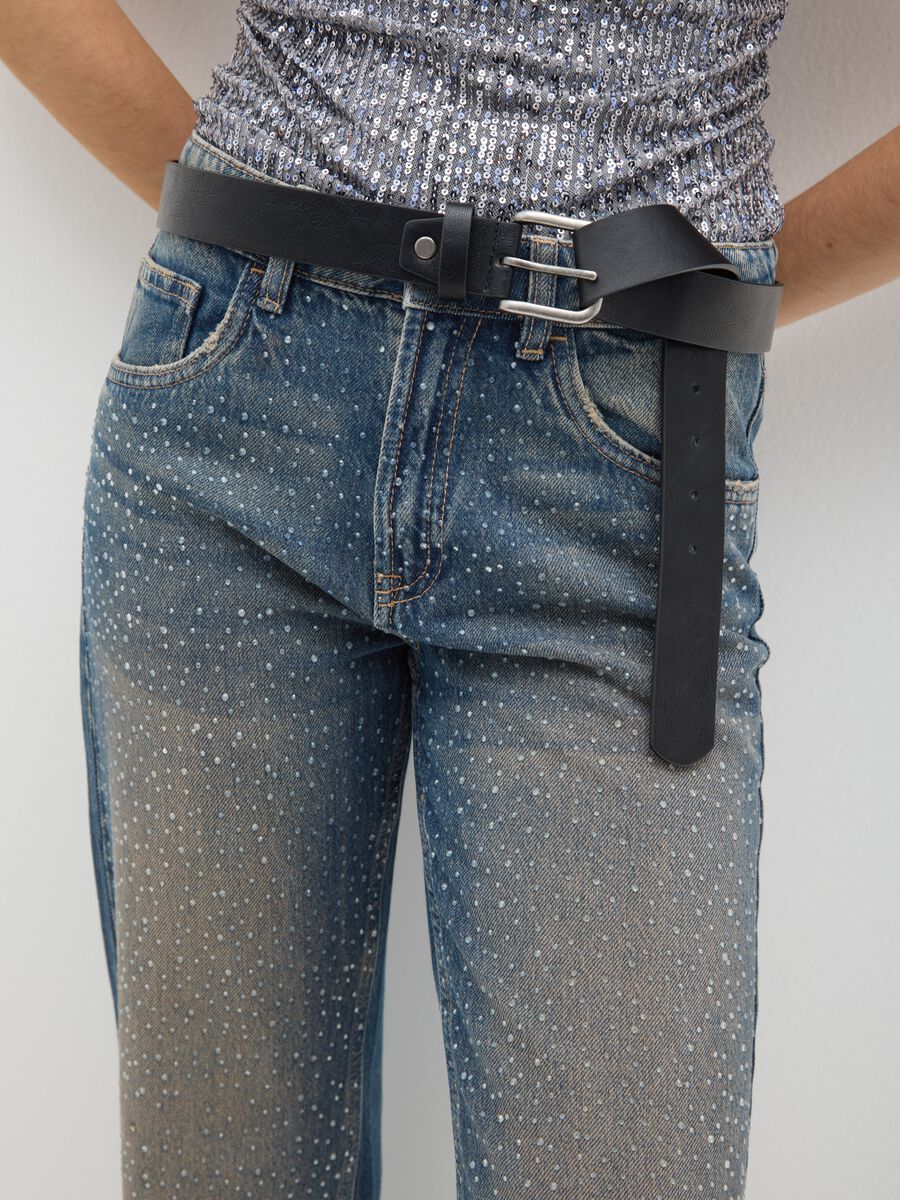 Blue baggy jeans in pure cotton with glitter details_3