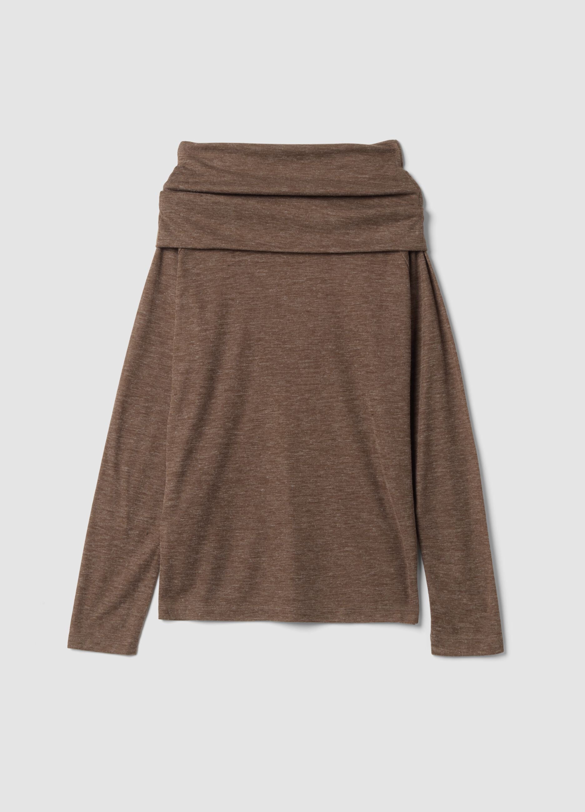 Beige viscose-blend top with shawl collar, regular fit