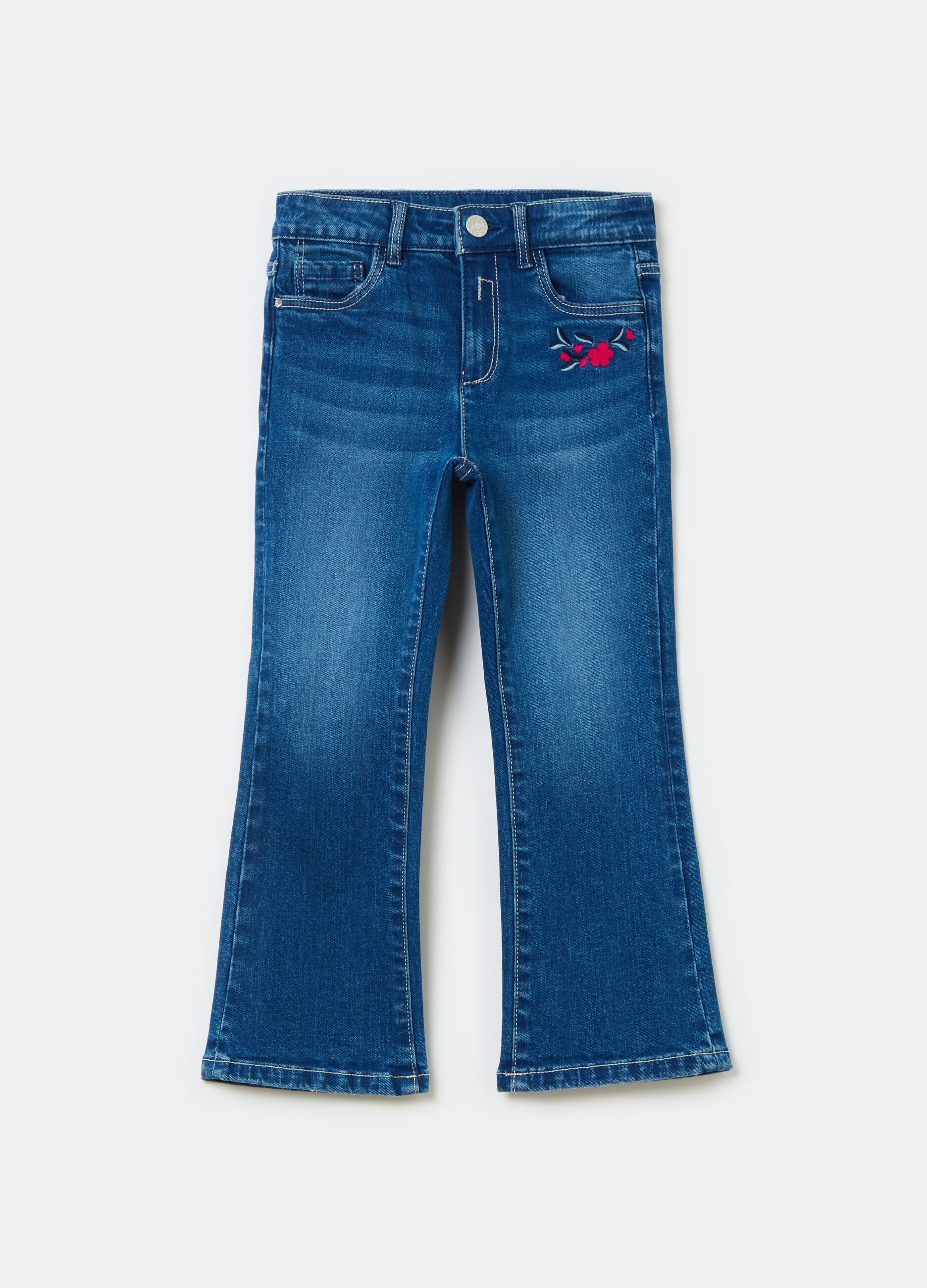 Flare-fit jeans with floral embroidery