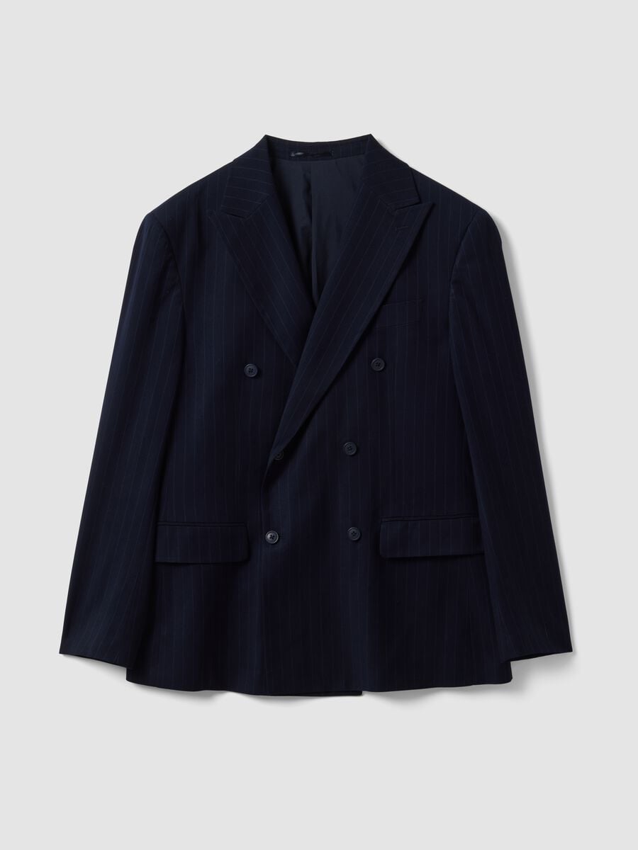 Blue pinstripe double-breasted stretch viscose suit_0
