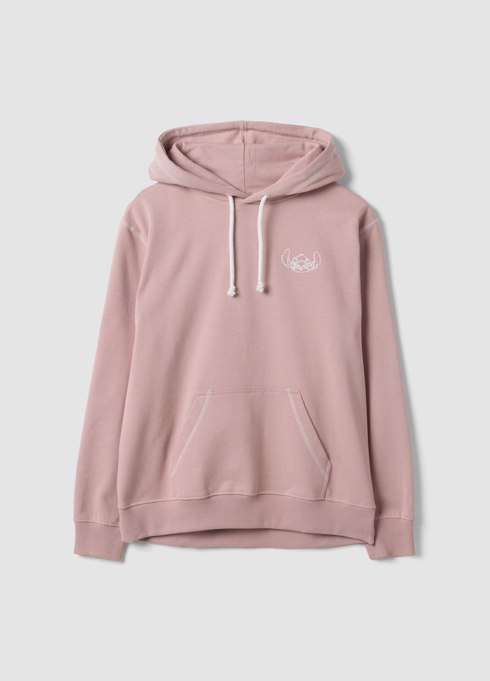 Sweatshirt rosa com capuz em algod&atilde;o puro com estampado Lilo & Stitch
