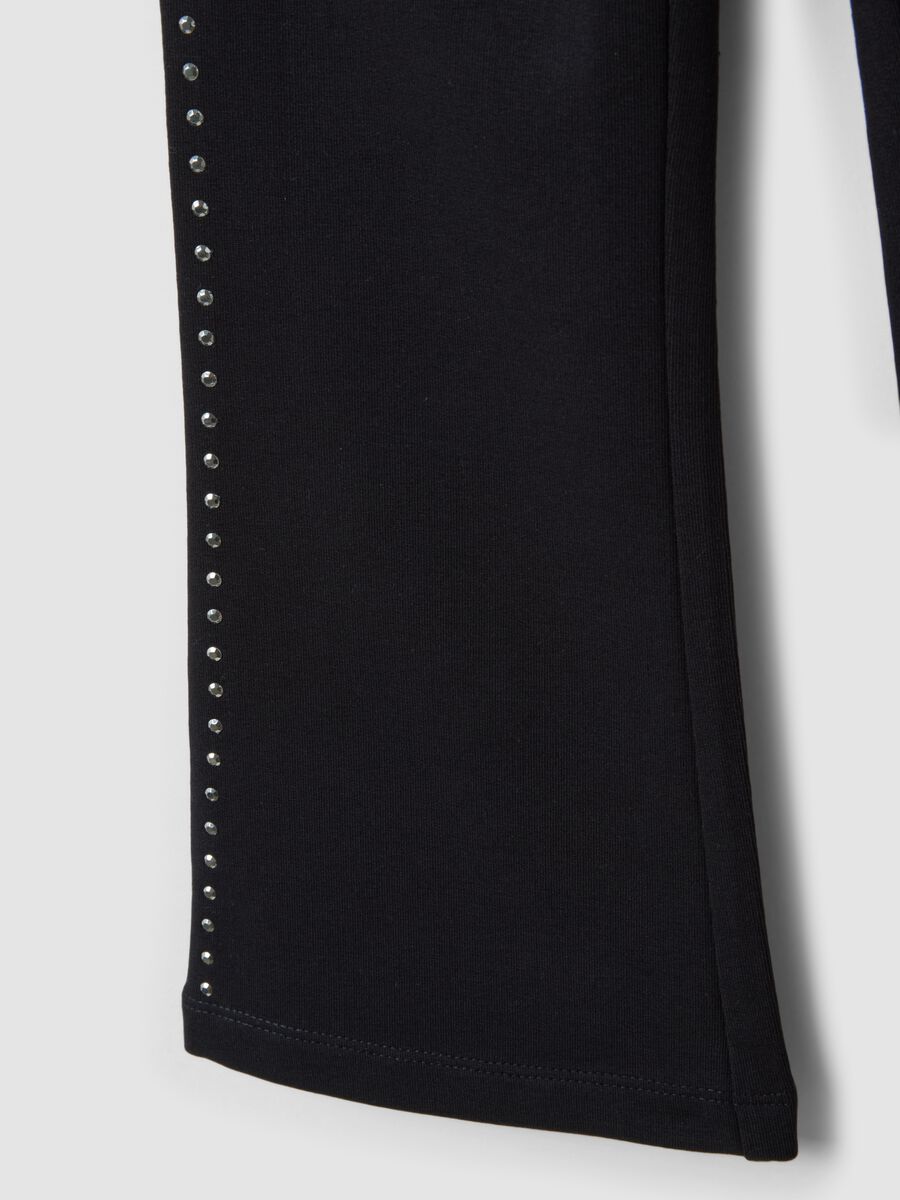 Leggings neri flare in cotone elasticizzato con borchie_3