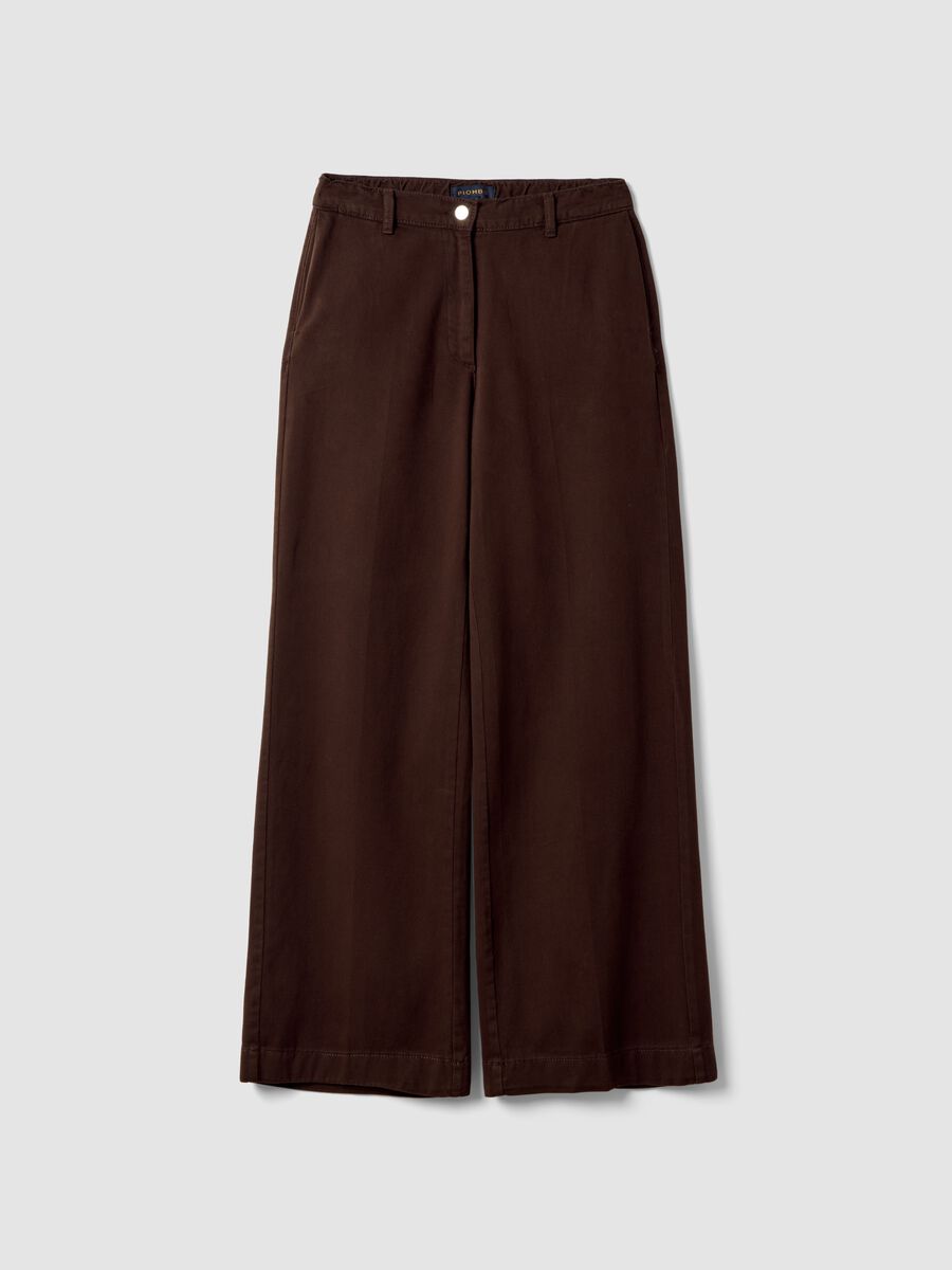Pantaloni marrone scuro wide leg in puro cotone_0