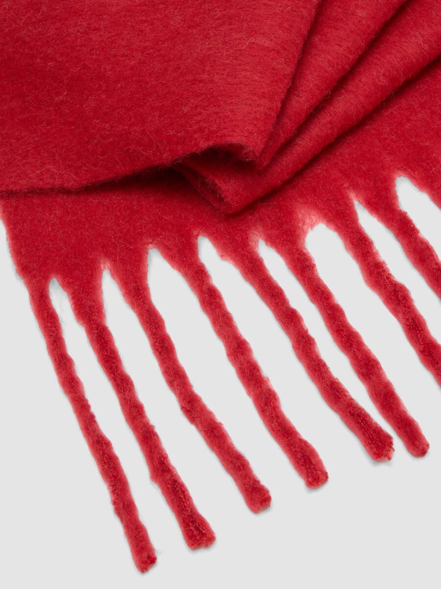 Sciarpa rossa in misto lana con frange_3