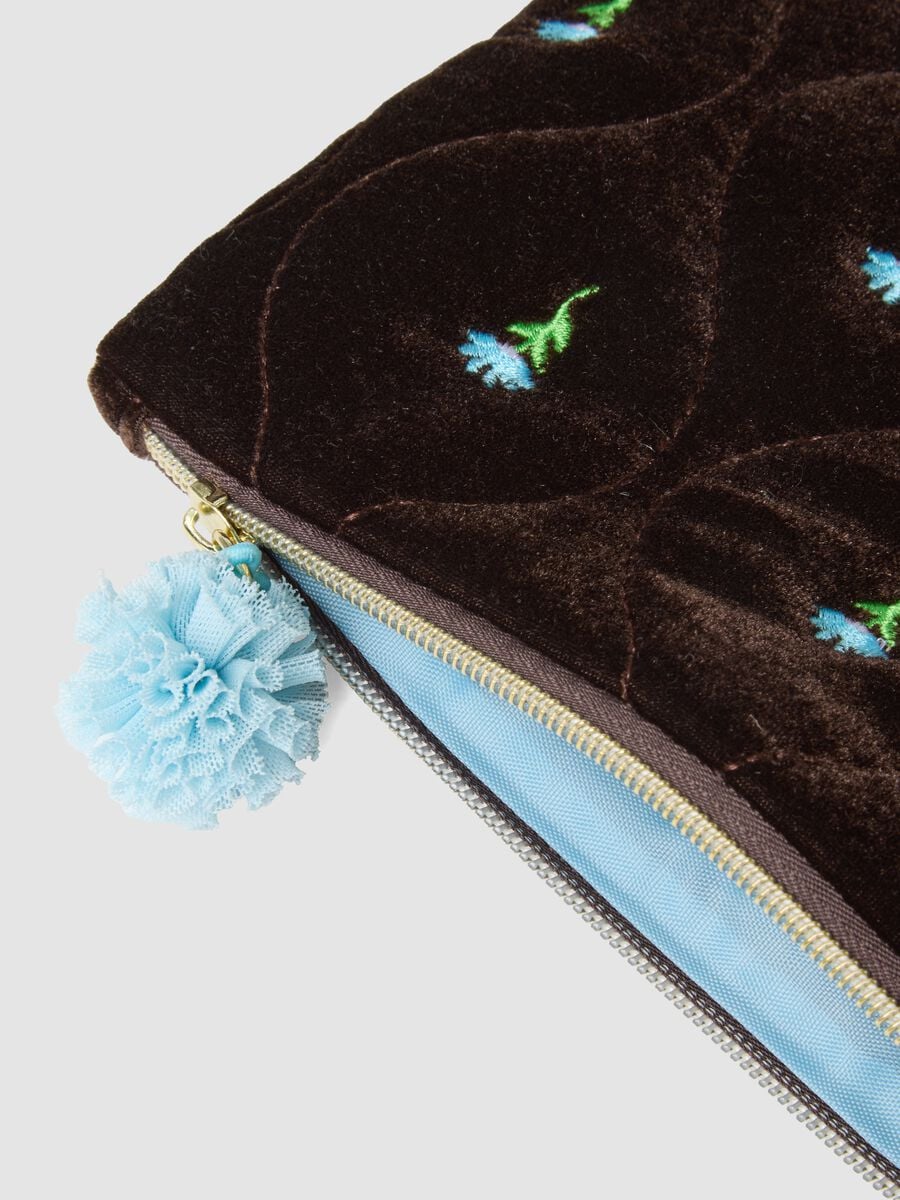 Brown and blue stretch-fabric pouch_2