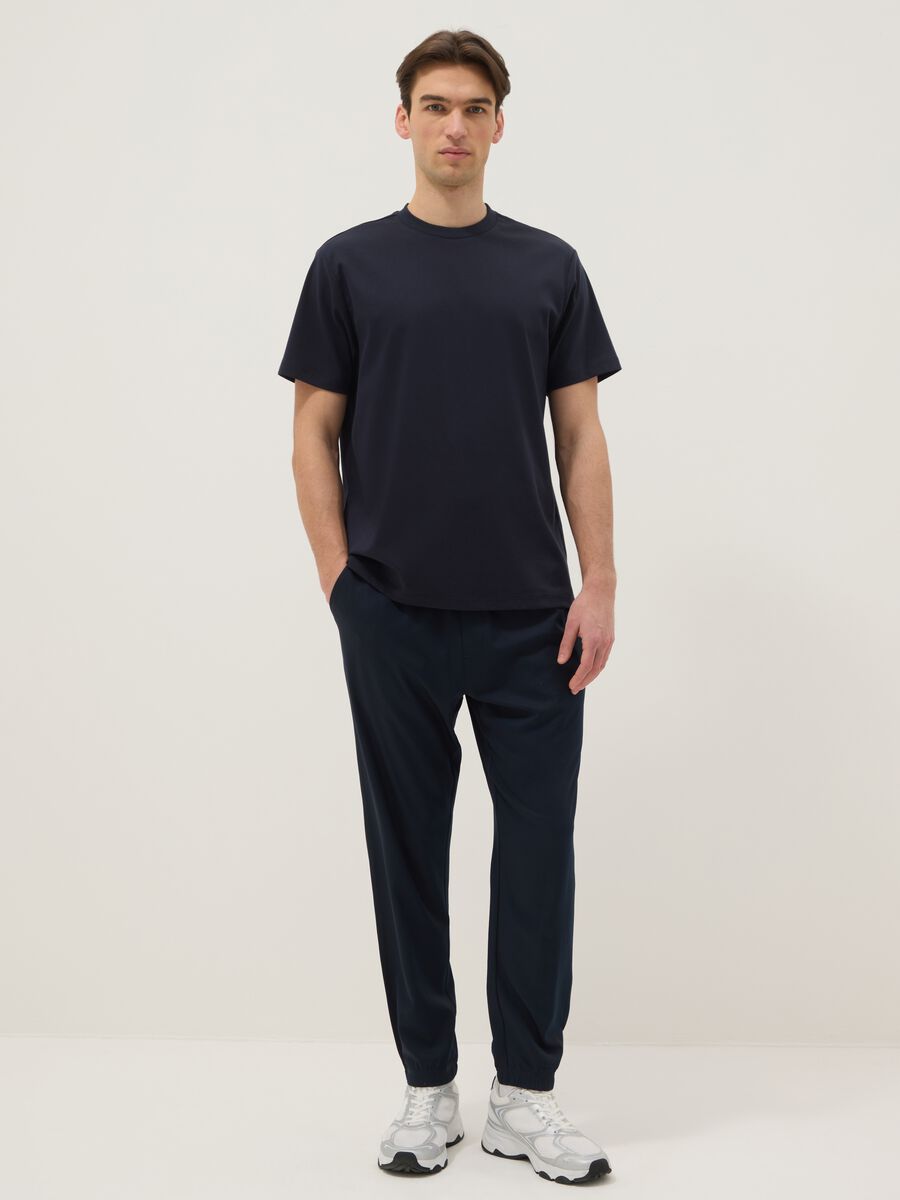 Blue pure cotton crew neck T-shirt, regular fit_1