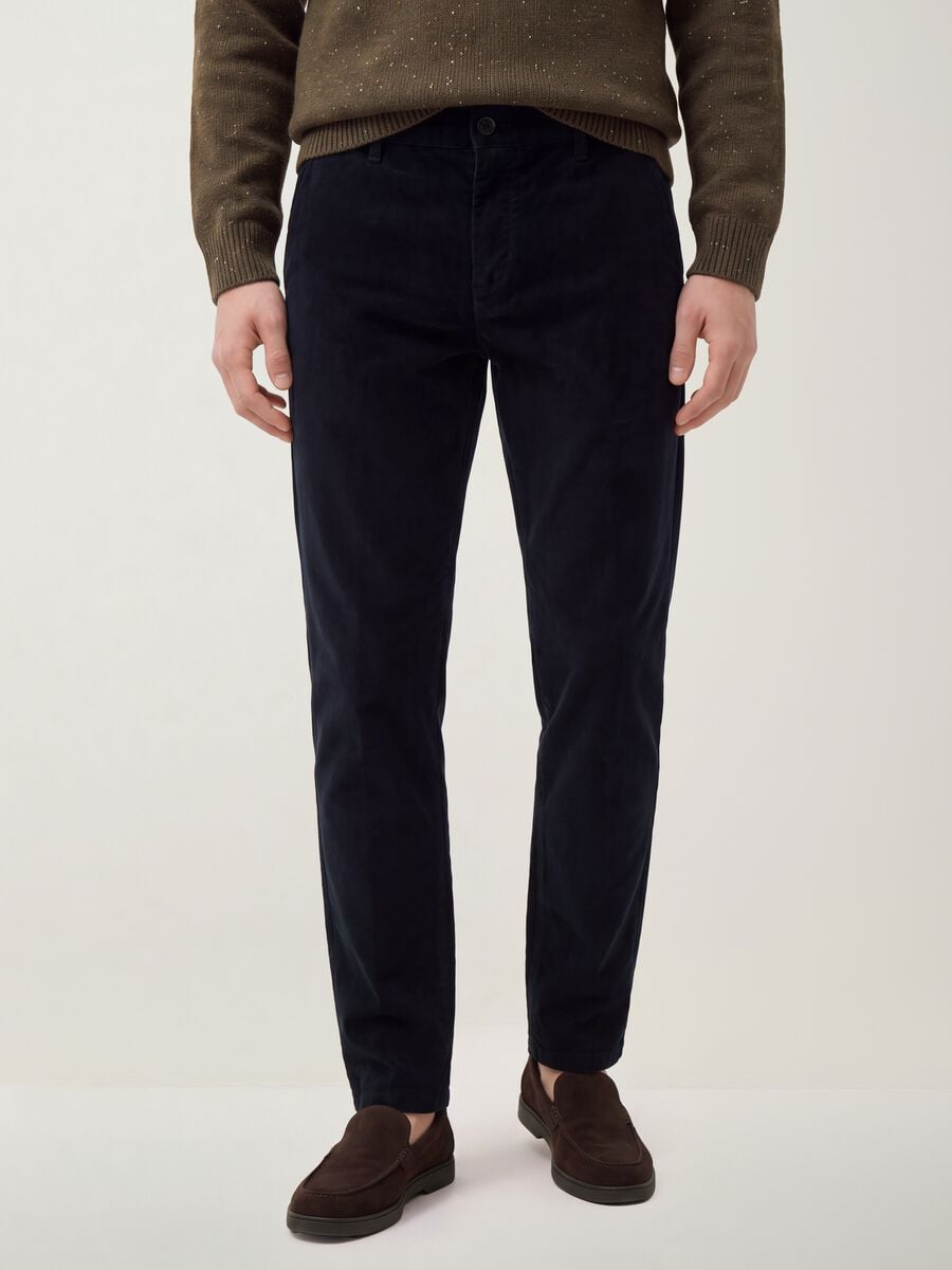 Blue regular-fit stretch cotton cord chino trousers_1