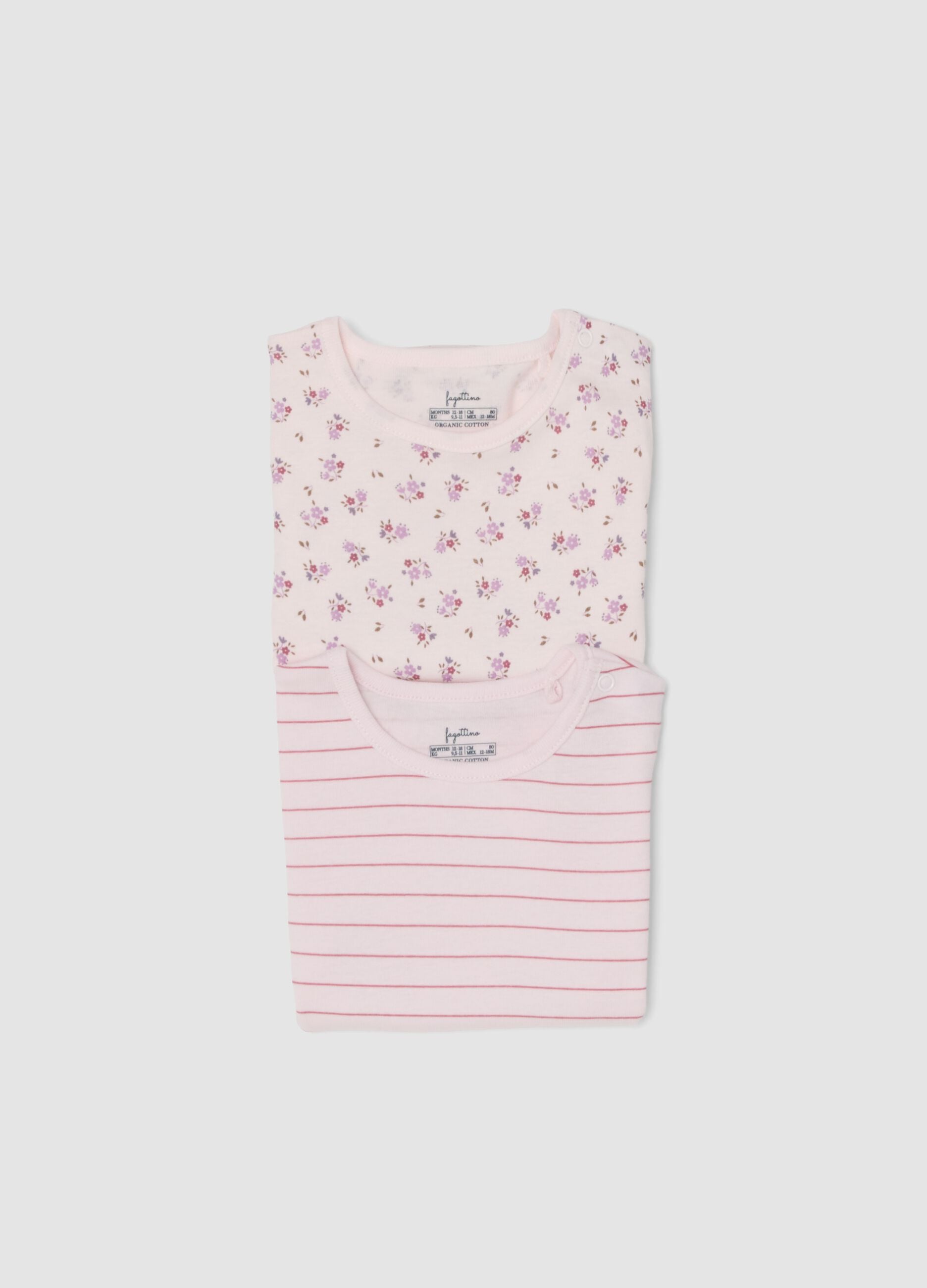 Conjunto de 2 bodies cor-de-rosa em algod&atilde;o org&acirc;nico para beb&eacute; menina