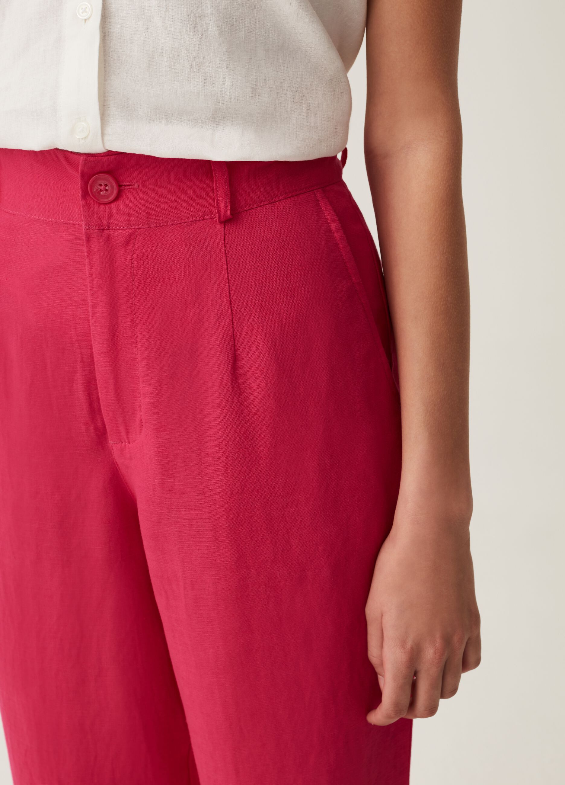High-rise linen and viscose trousers