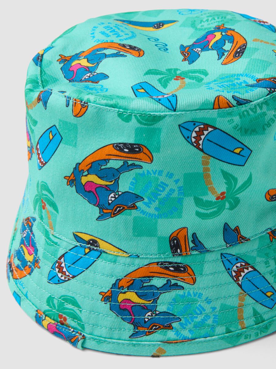 Children's light blue pure cotton hat with prints_1