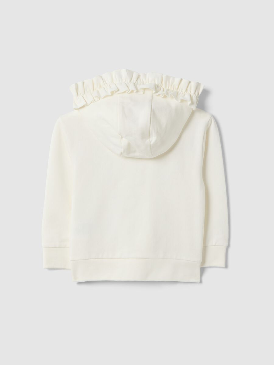 Felpa in cotone elasticizzato beige con zip e cappuccio da bimba_1