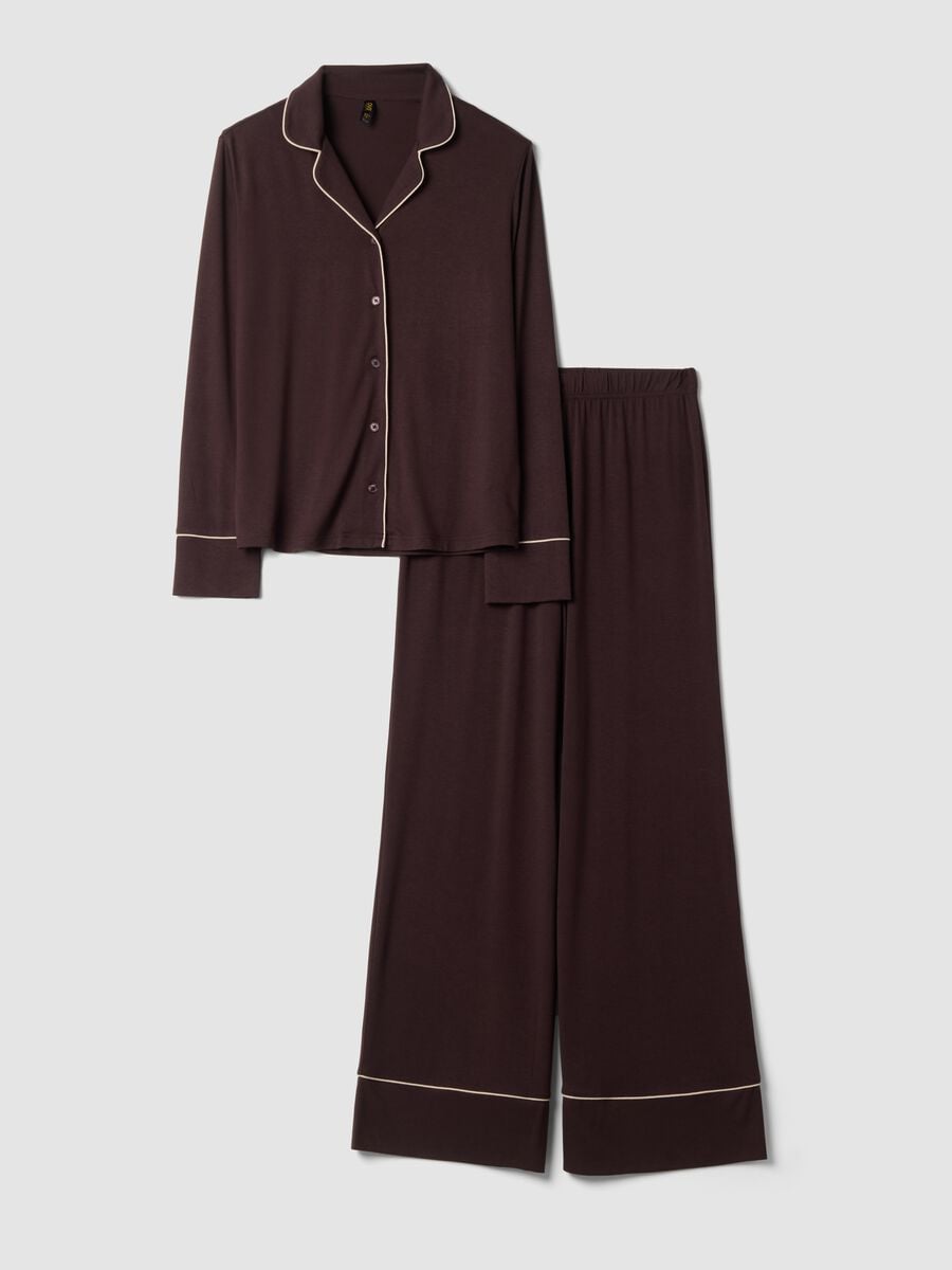 Brown stretch viscose pyjamas with V-neck_4