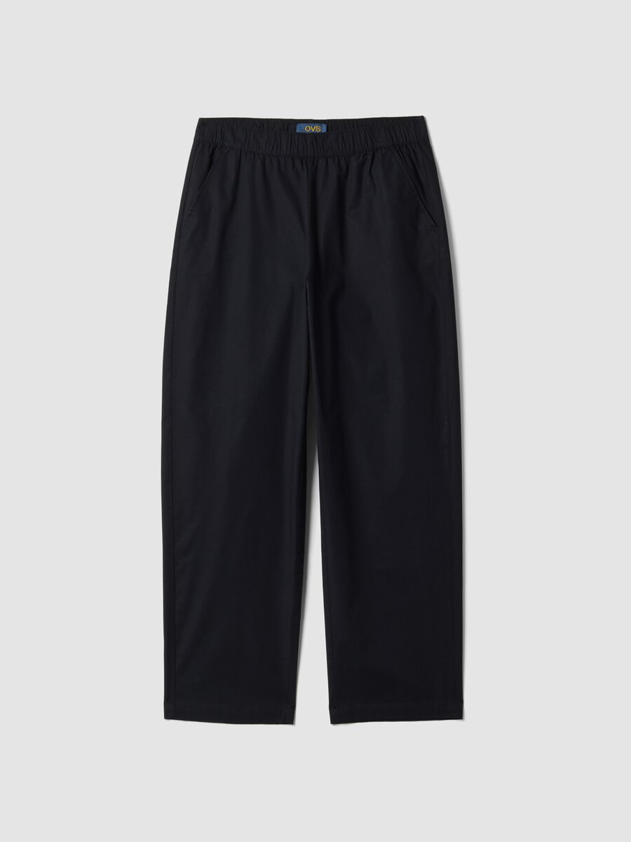 Blue stretch cotton trousers with elasticated waistband_4