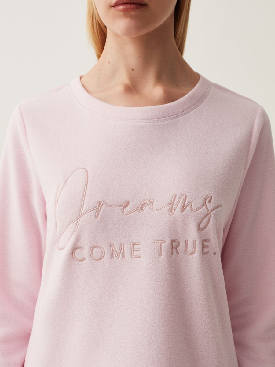 Fleece pyjama top with lettering embroidery_3