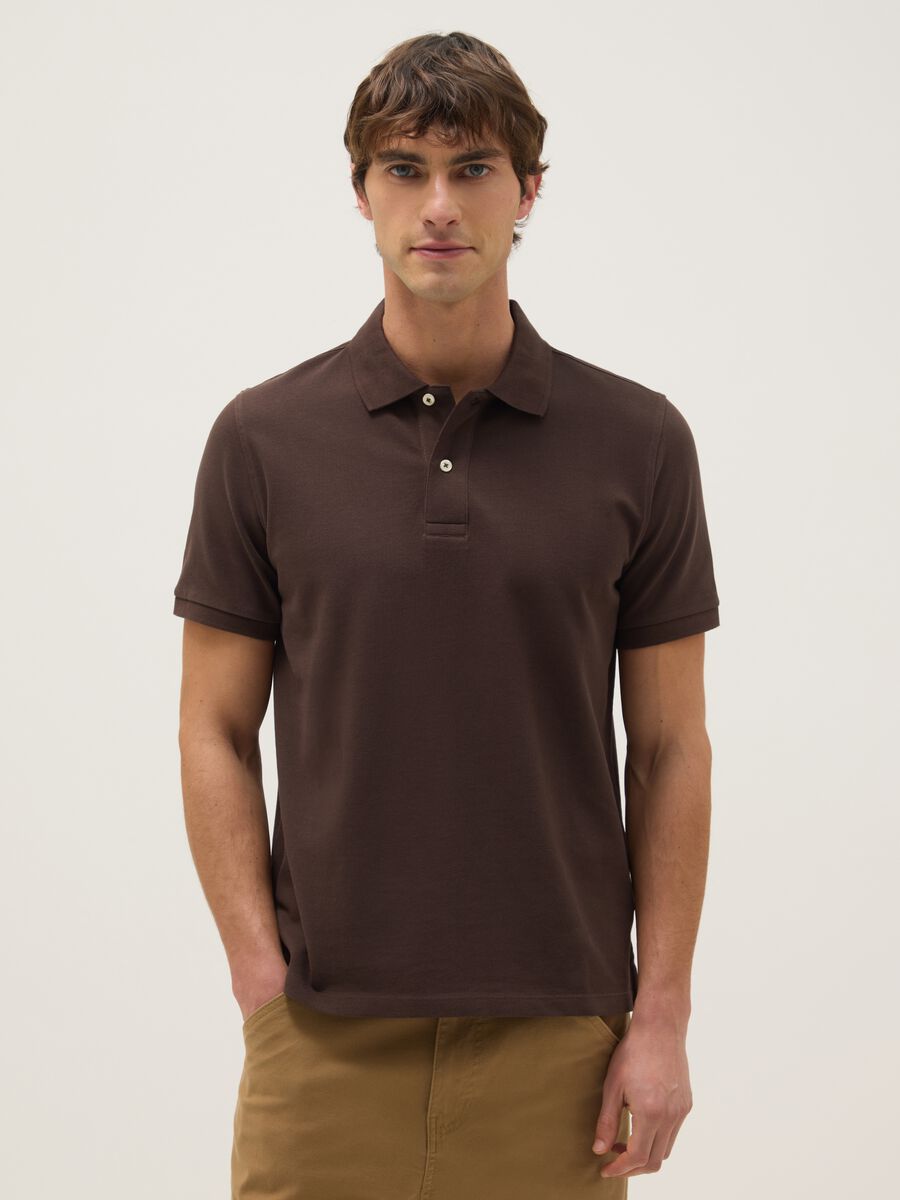 Polo in puro cotone marrone regular fit_0