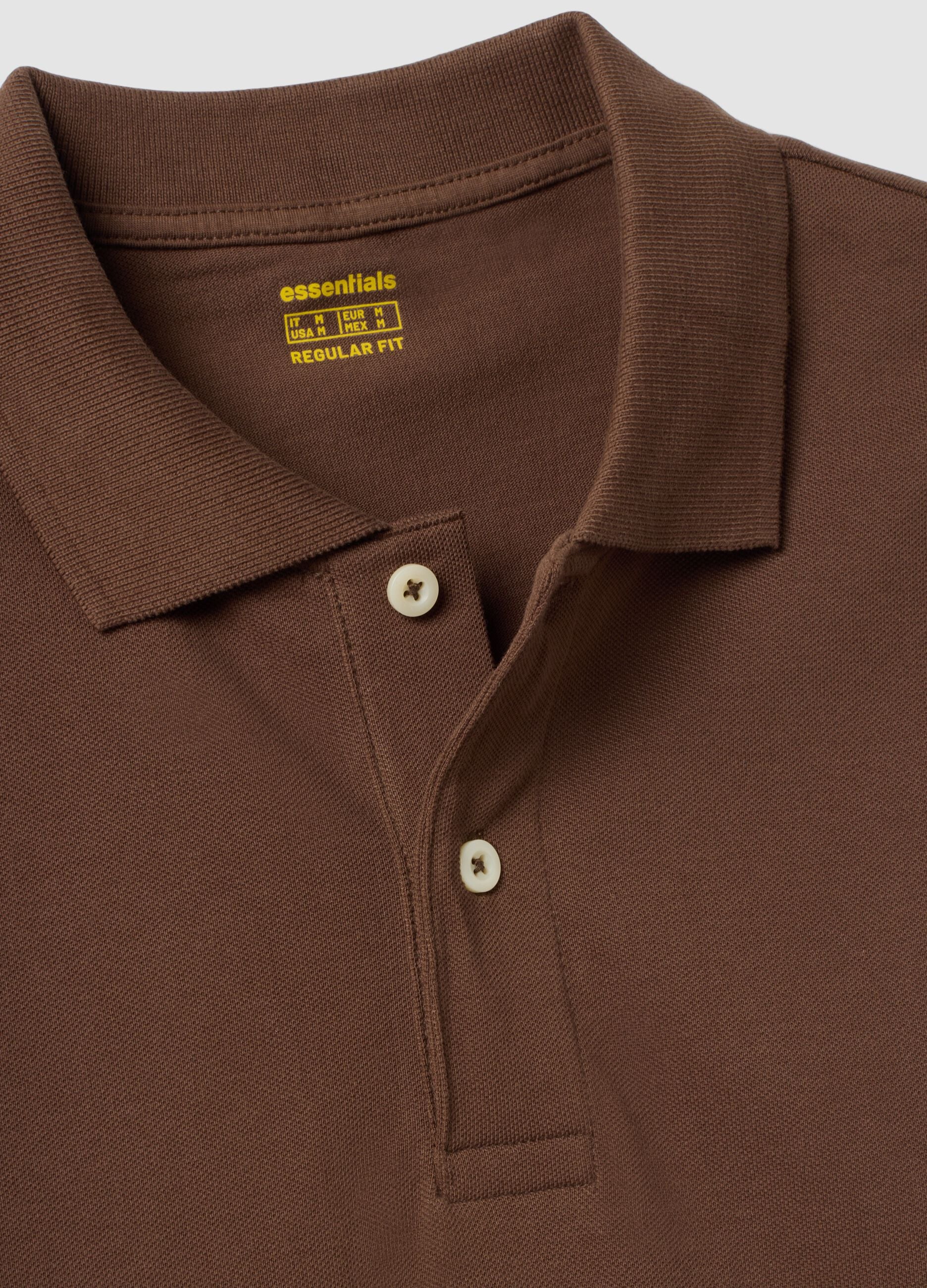 Brown pure cotton piqu&eacute; polo with classic collar, regular fit
