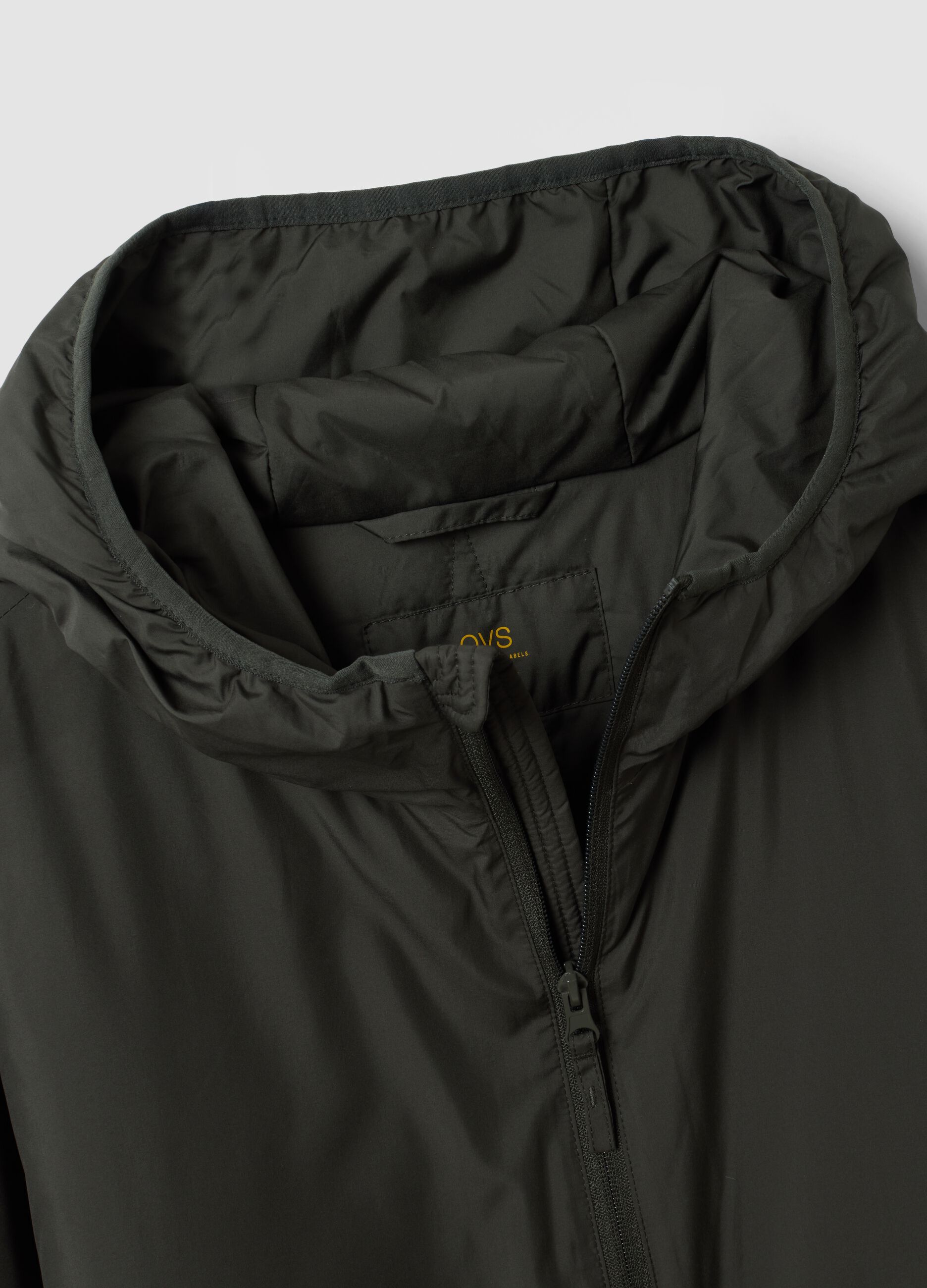 Military green hooded zip jacket