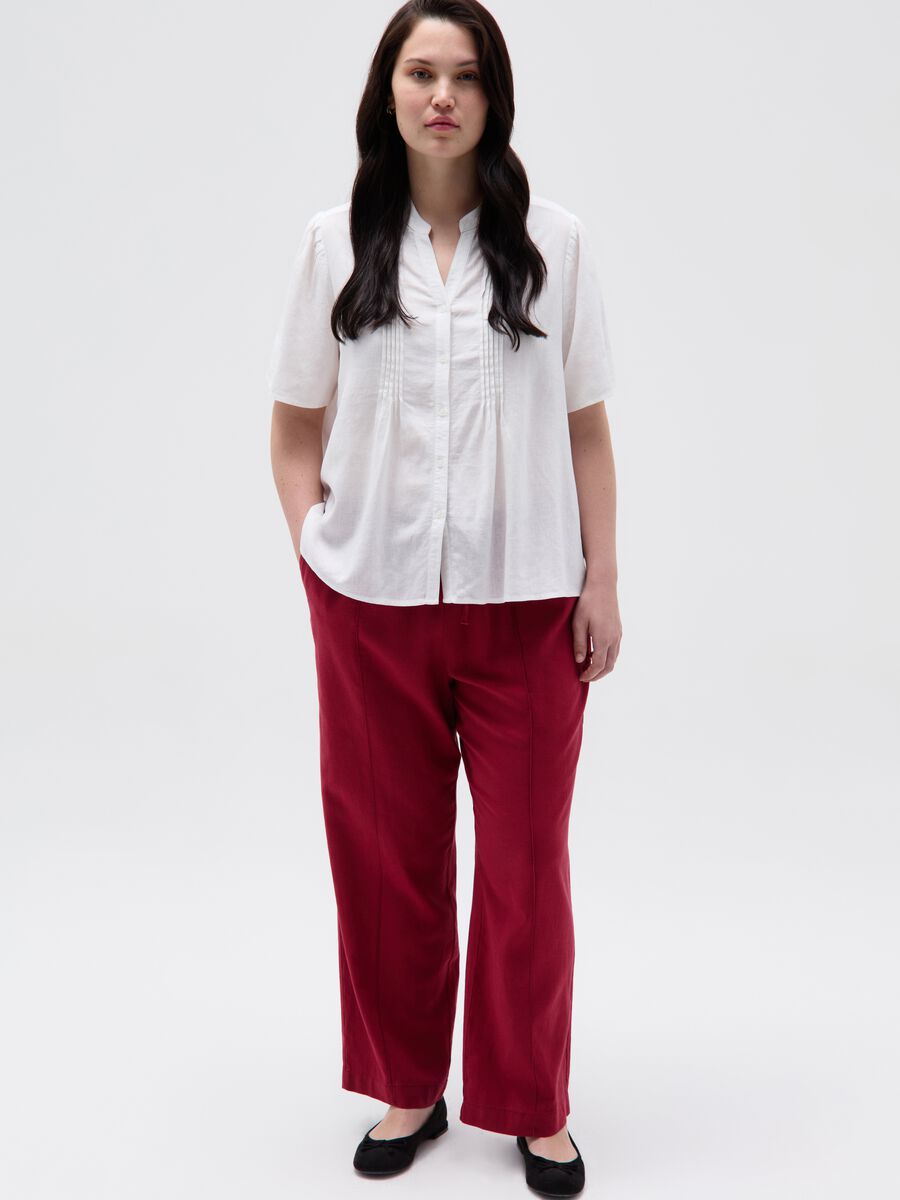 Curvy wide-leg trousers in viscose and linen_0