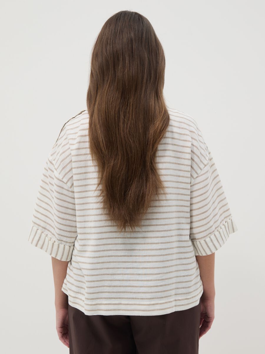 Multicolor gestreiftes Regular Fit T-Shirt aus Leinenmischung_3