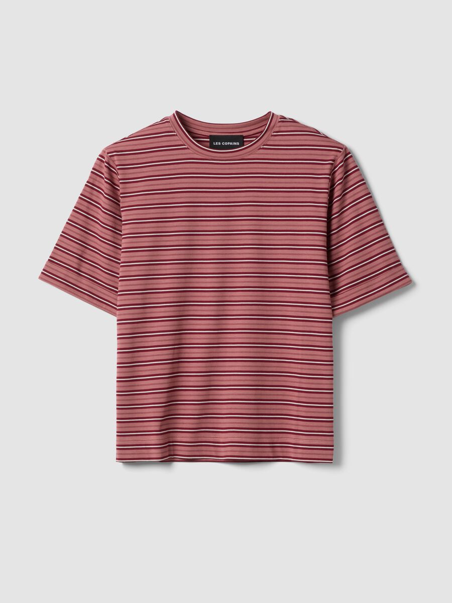 Pink striped cotton-blend T-shirt_0