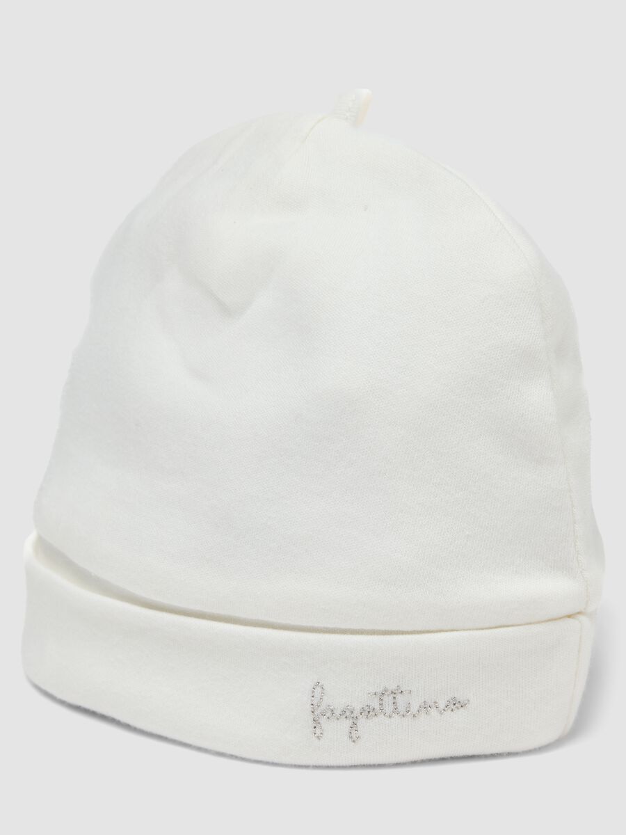 Cappello bianco in puro cotone organico per neonati_1