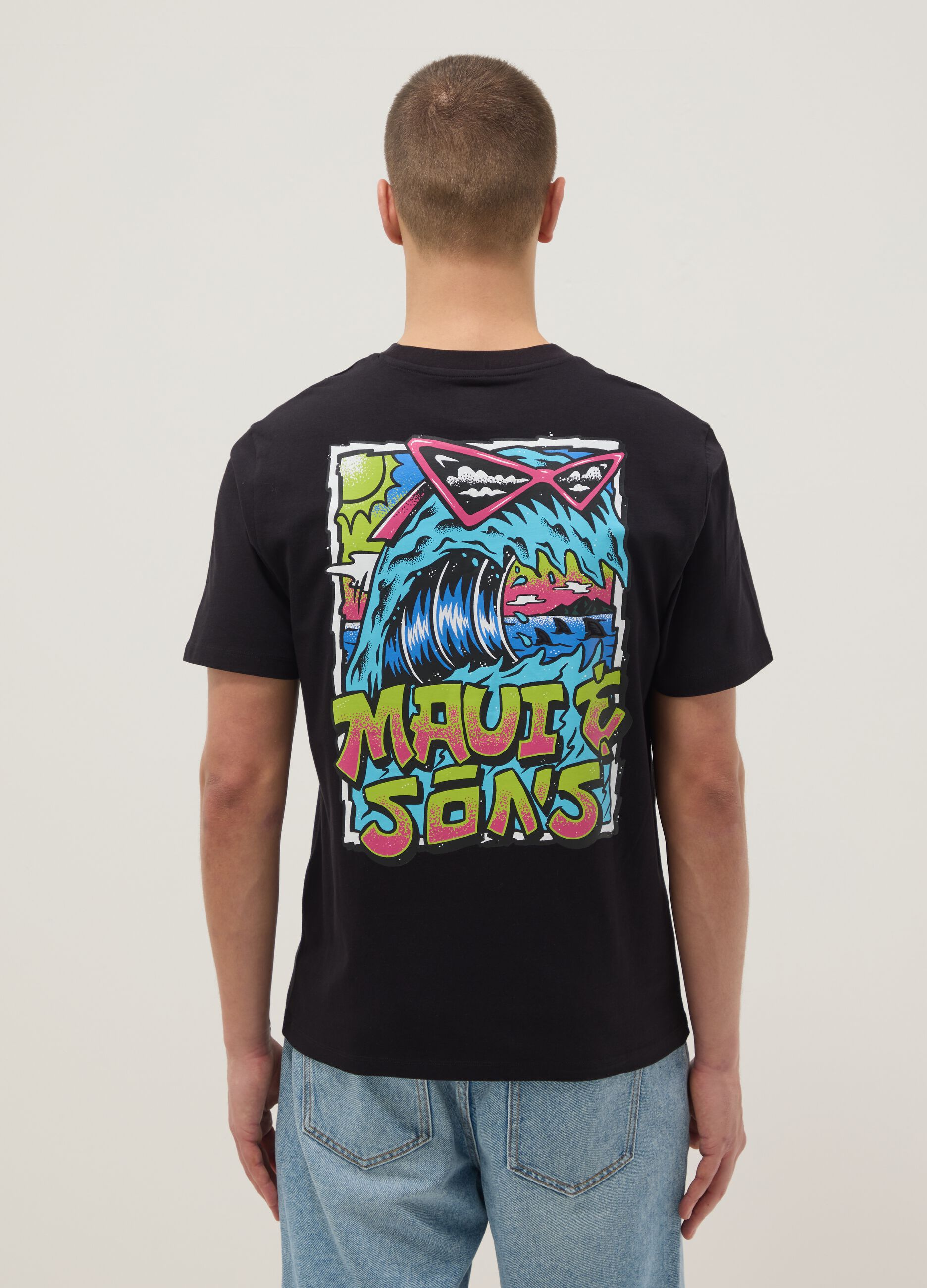Black pure cotton relaxed-fit T-shirt with print